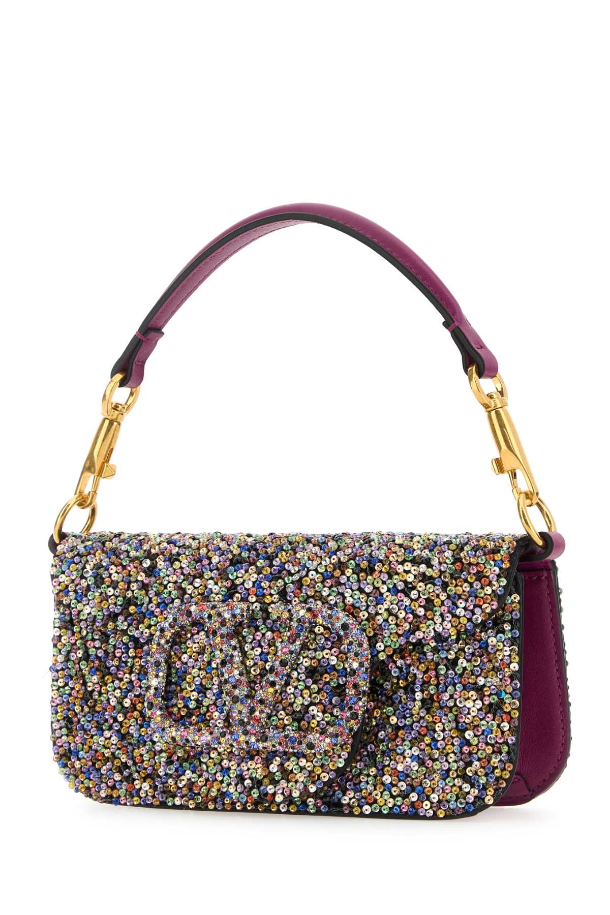 Shop Valentino Embellished Leather Small Locã² Handbag In Multicolormagentapurplemulticolor