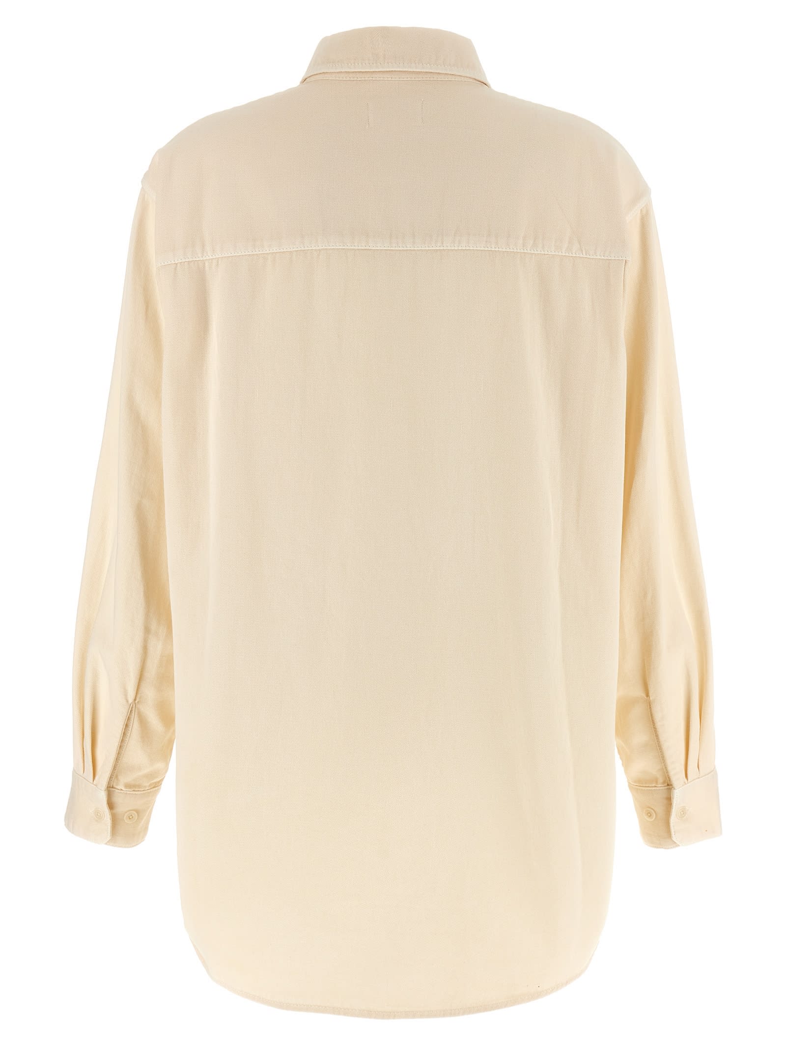 Lemaire Casual Shirt With Buttoned Cuffs And Curved Hem In Neutral