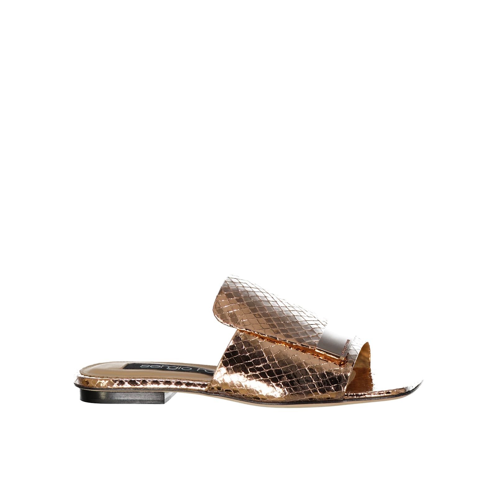 Shop Sergio Rossi Leather Flat Sandals In Rose Gold