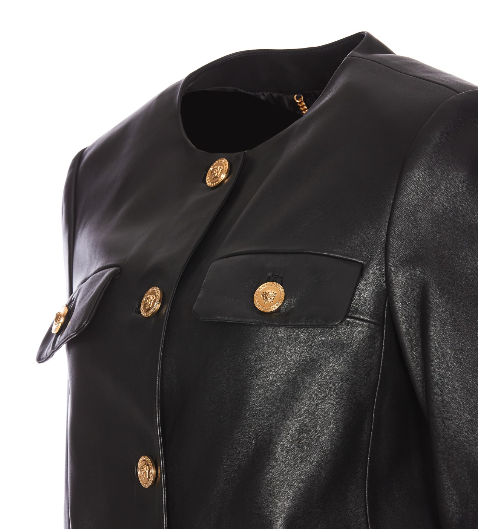 Shop Versace Leather Jacket In Black