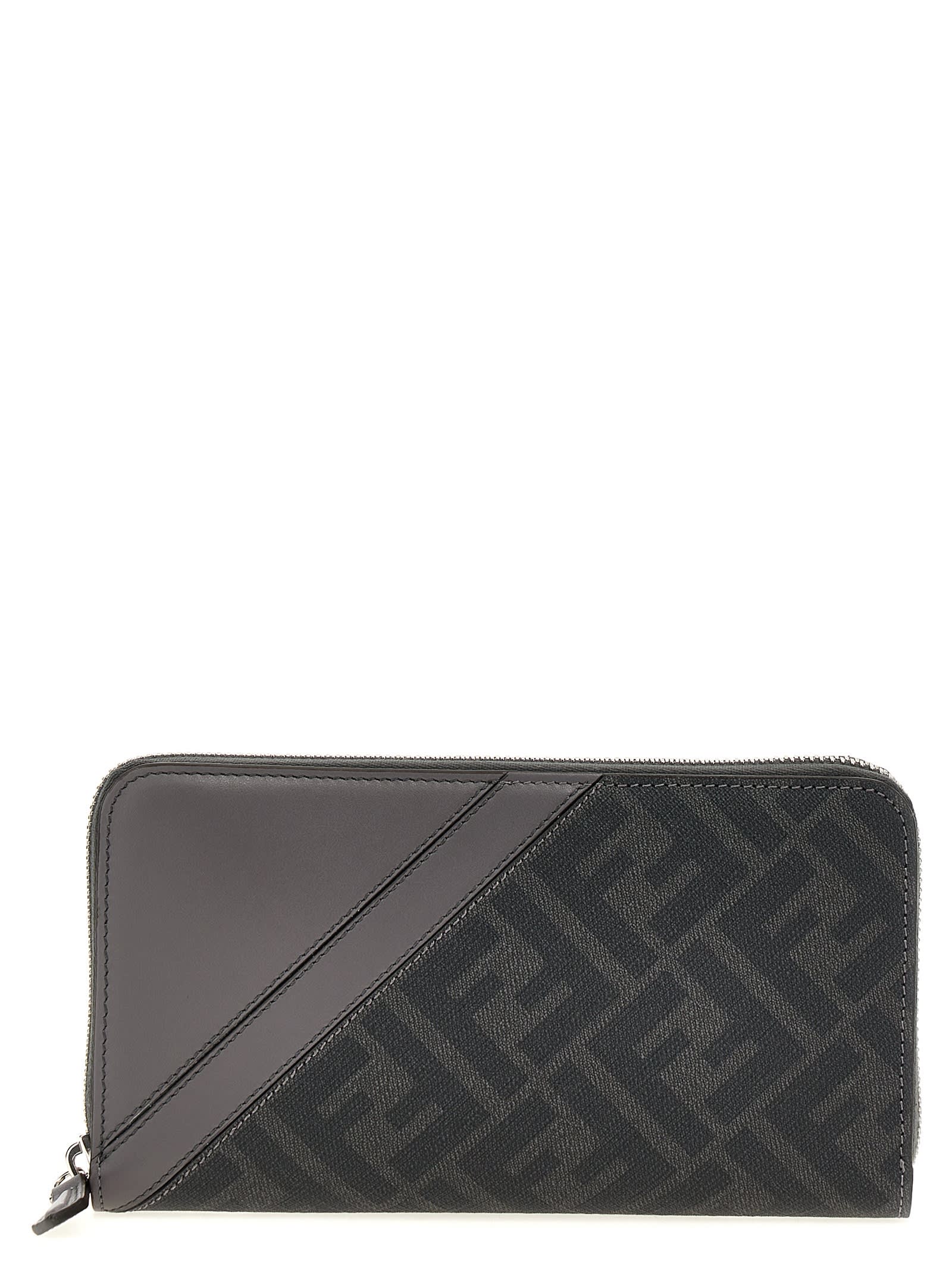 Shop Fendi Zip Around  Diagonal Wallet In Gray