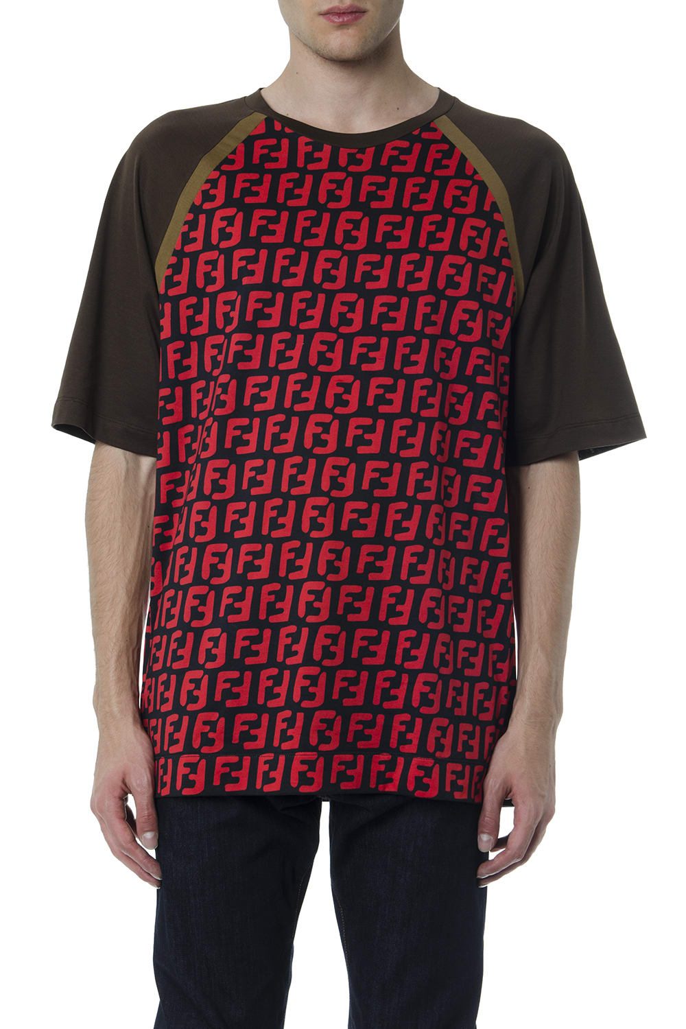 Fendi Red & Brown Double F T-shirt In Red/brown