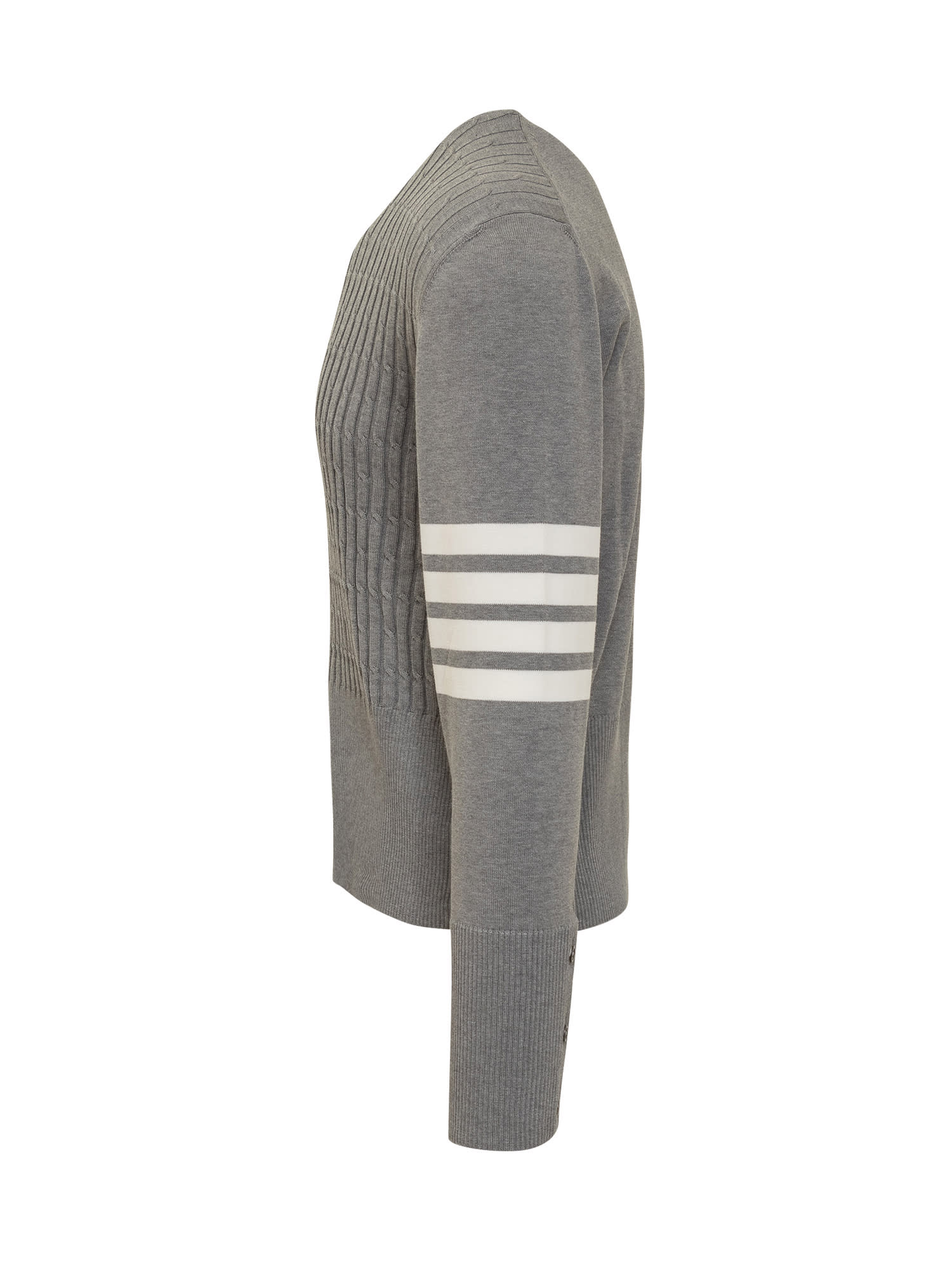 Shop Thom Browne Placed Baby Cable Sweater In Lt Grey