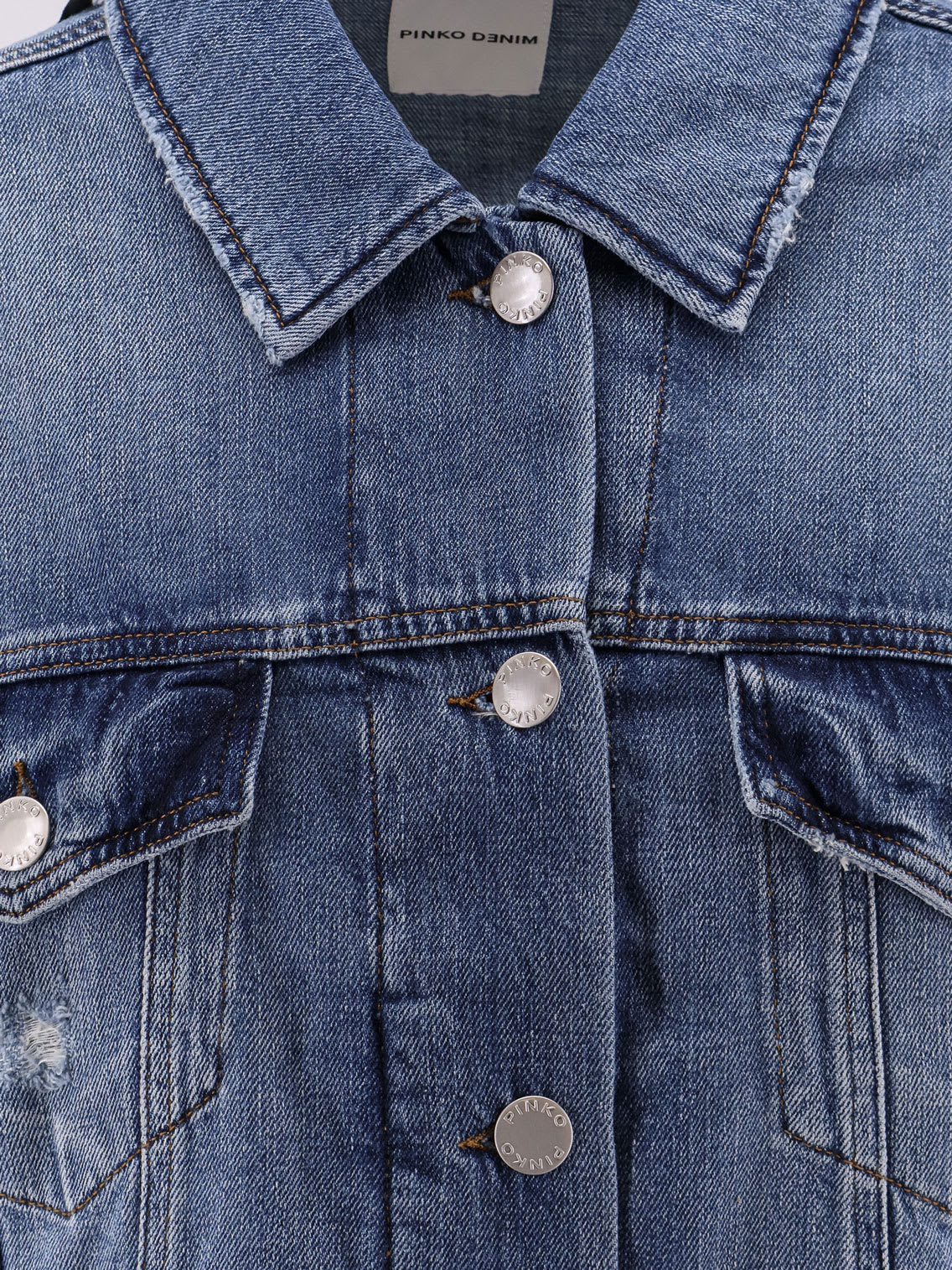Pinko Denim Jacket Distressed Flap Pockets In Blue
