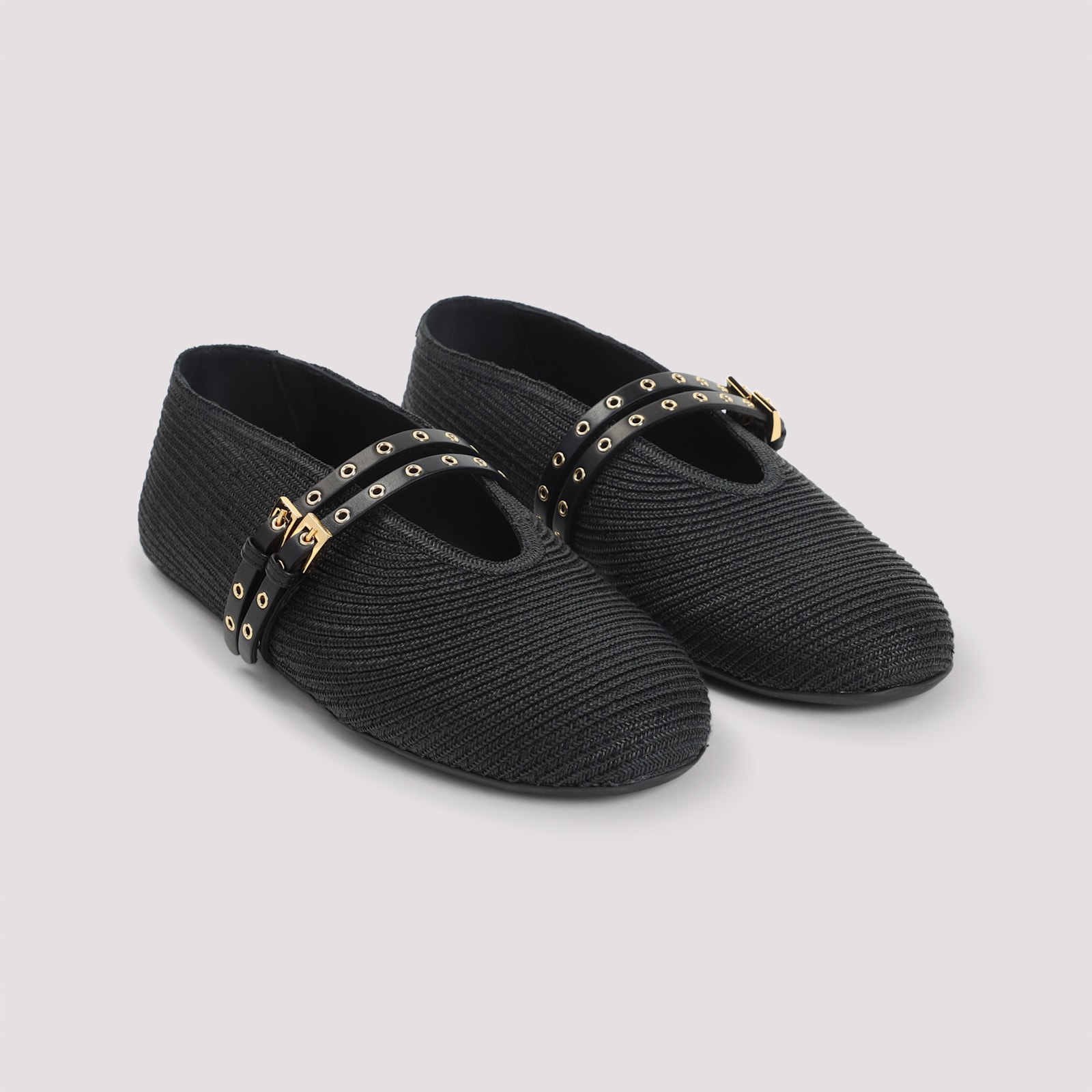 Alaïa Raffia And Leather Ballet Flats In Black