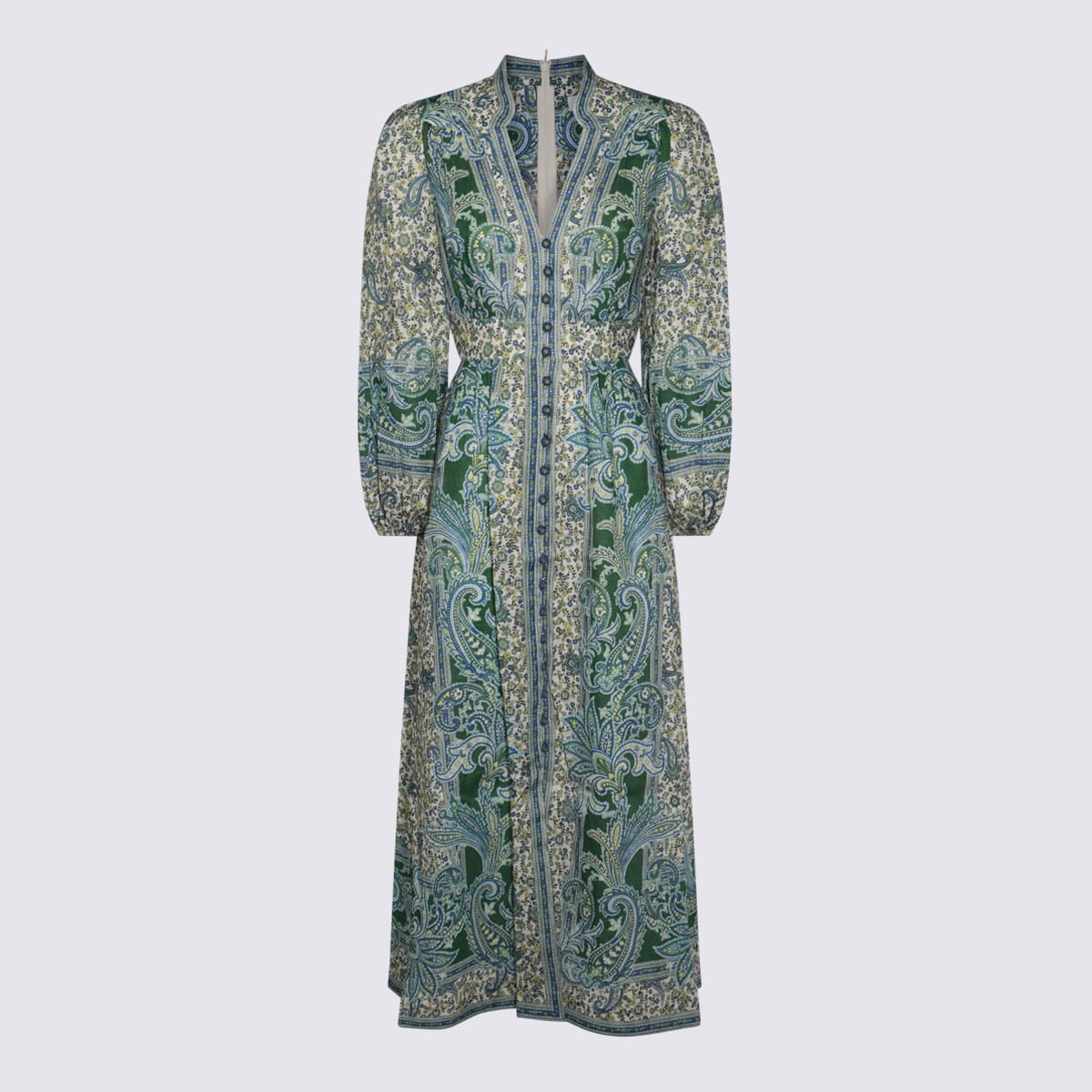 Shop Zimmermann Green Linen Dress In Green Paisley