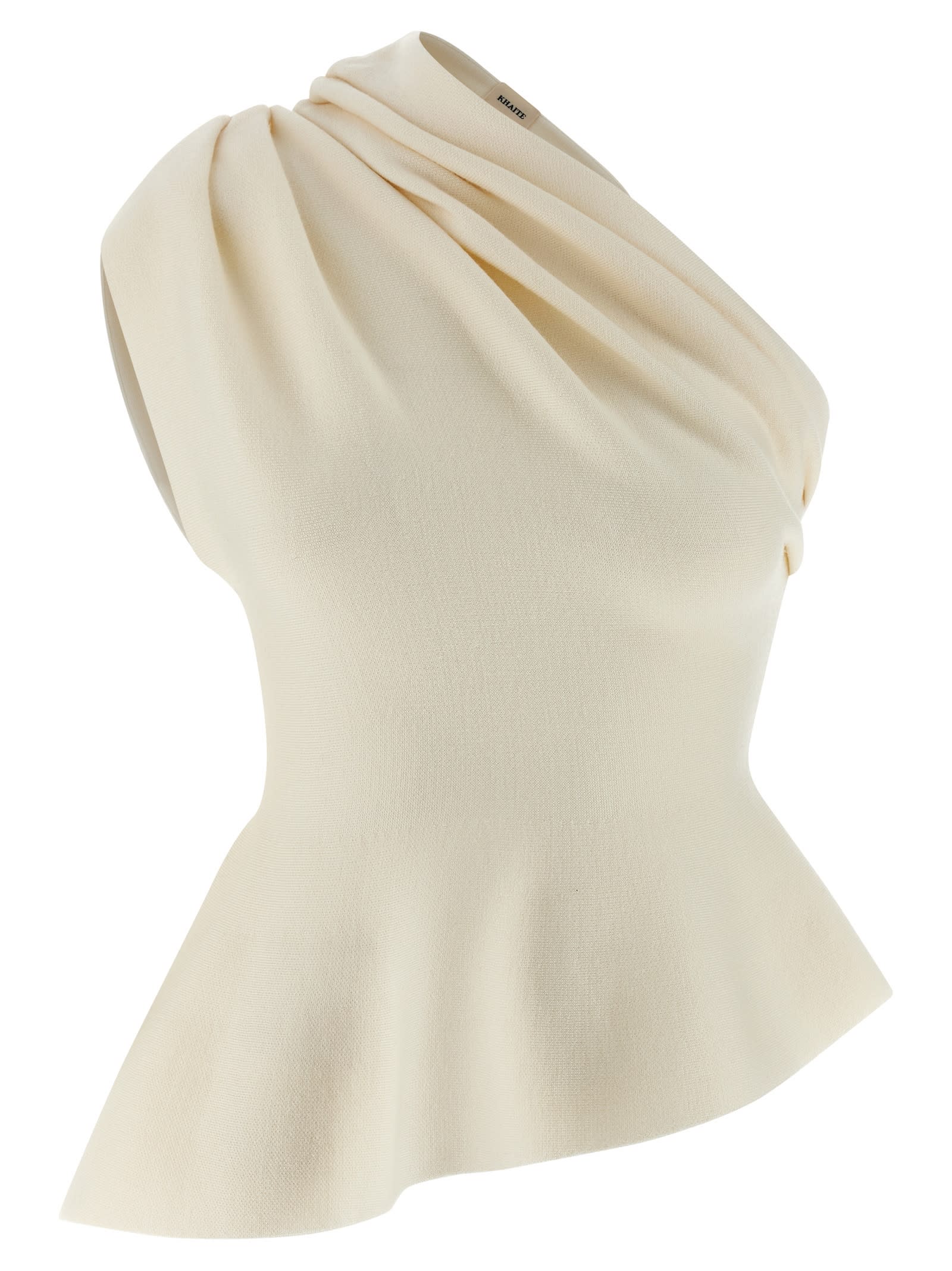 Khaite Aimee Asymmetric One-shoulder Wool-blend Peplum Top In White