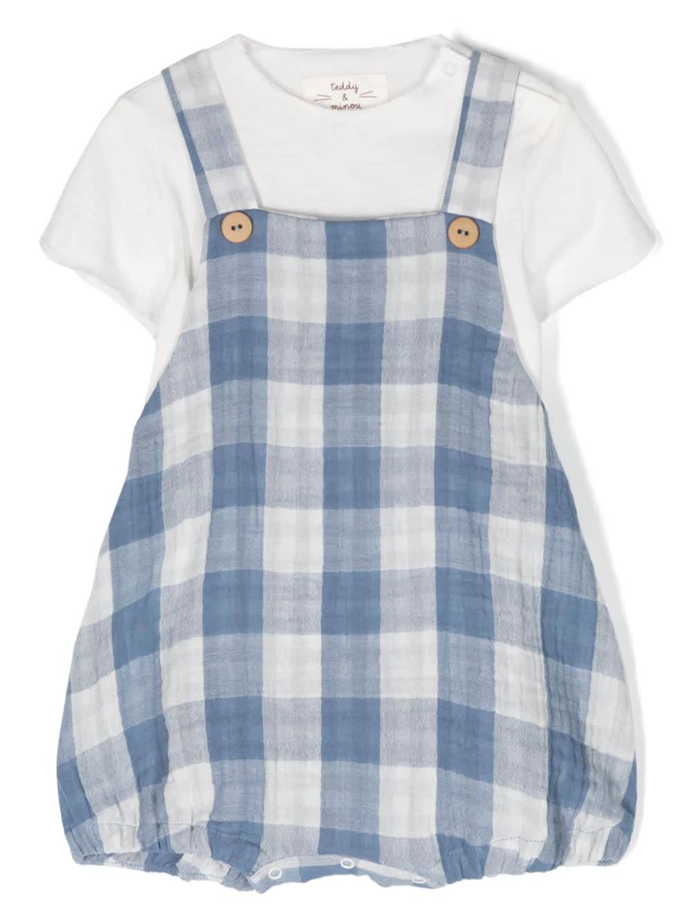 Shop Teddy &amp; Minou Two-piece Set With Dungarees In White And Blue