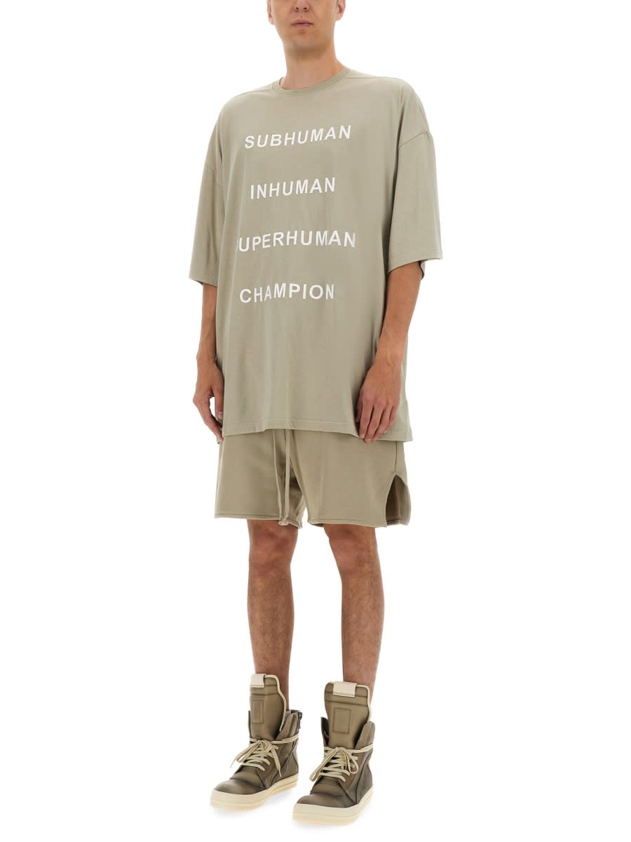 Rick Owens X Champion Text Printed Crewneck T-shirt In Neutral