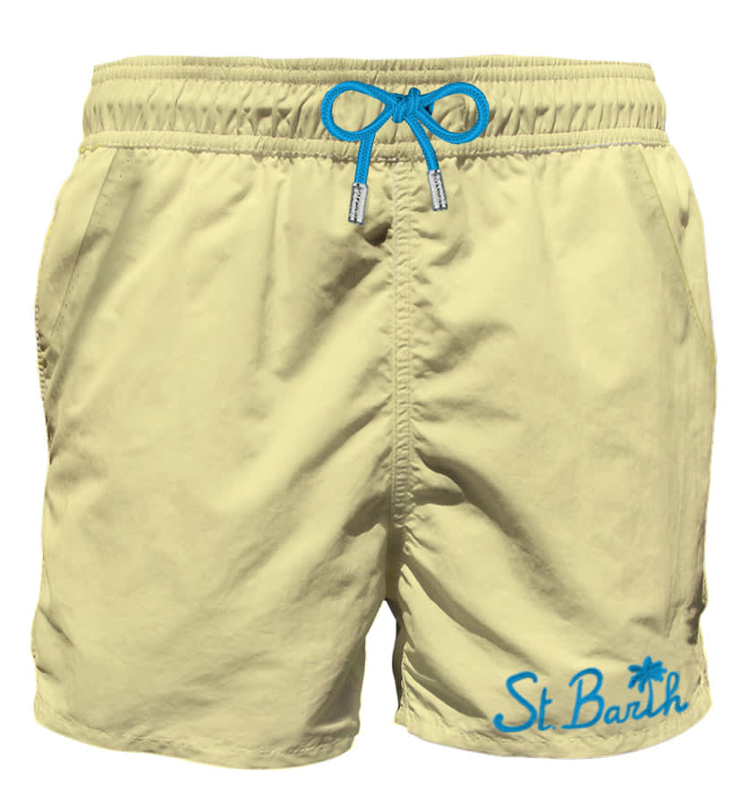 Mc2 Saint Barth Pastel Yellow Man Swim Shorts With Pocket