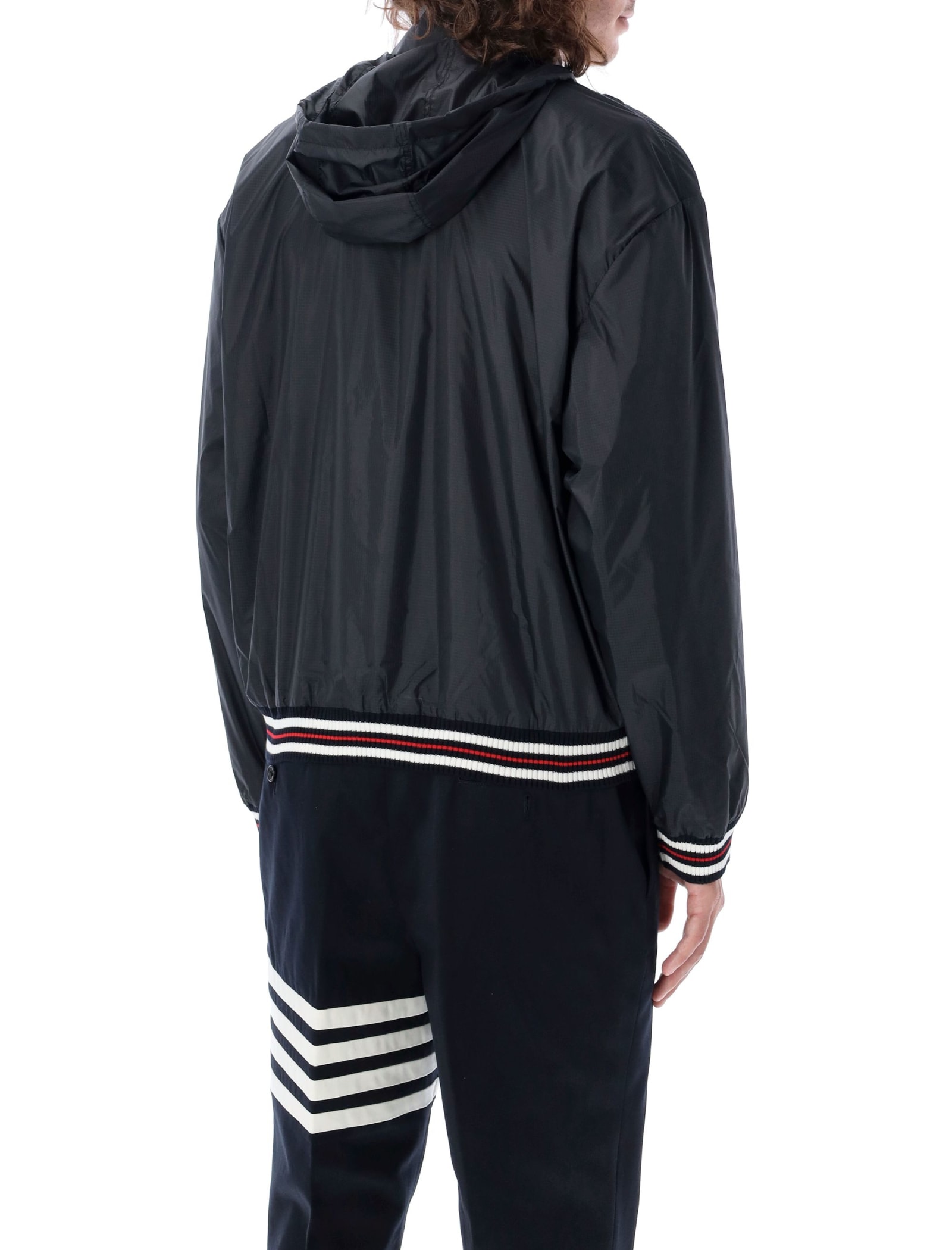 Shop Thom Browne Oversized Zip Up Jacket In Navy