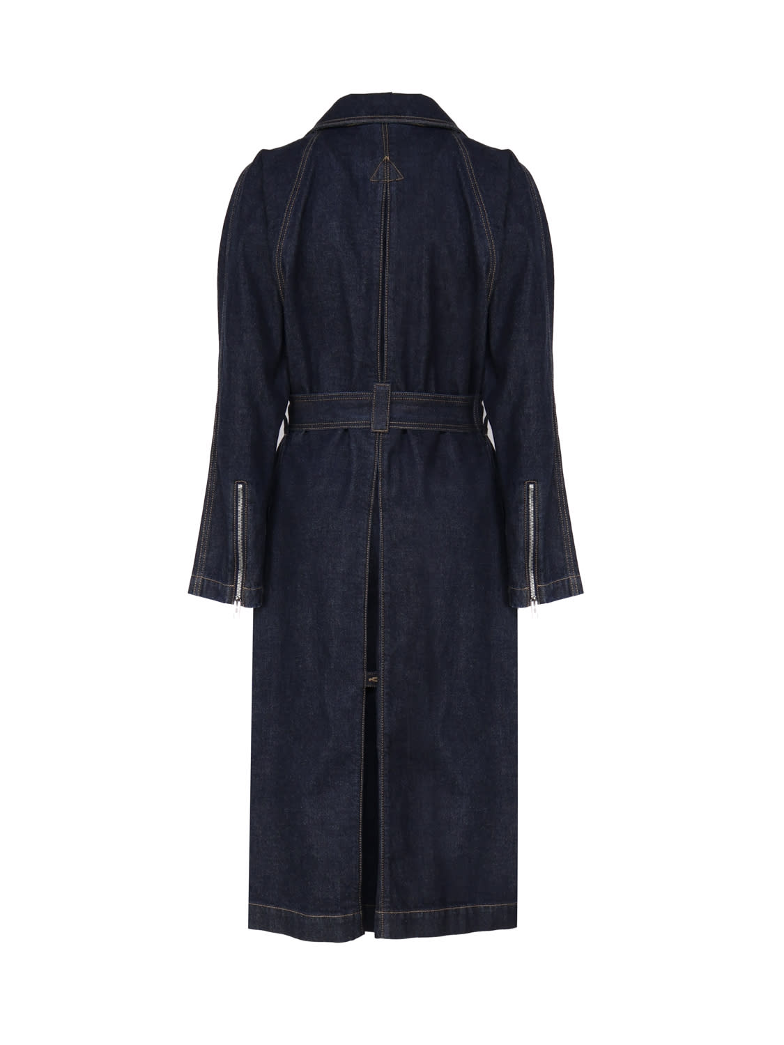 Shop Alaïa Classic Coat In Cotton Denim In Denim Blue