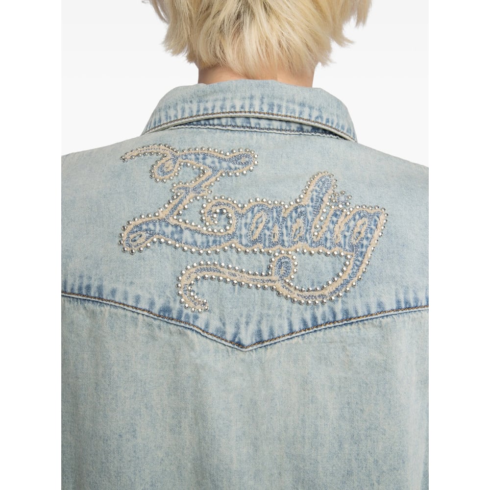 Zadig & Voltaire Womens Light Blue Saby Flap-pocket Denim Shirt In Blue