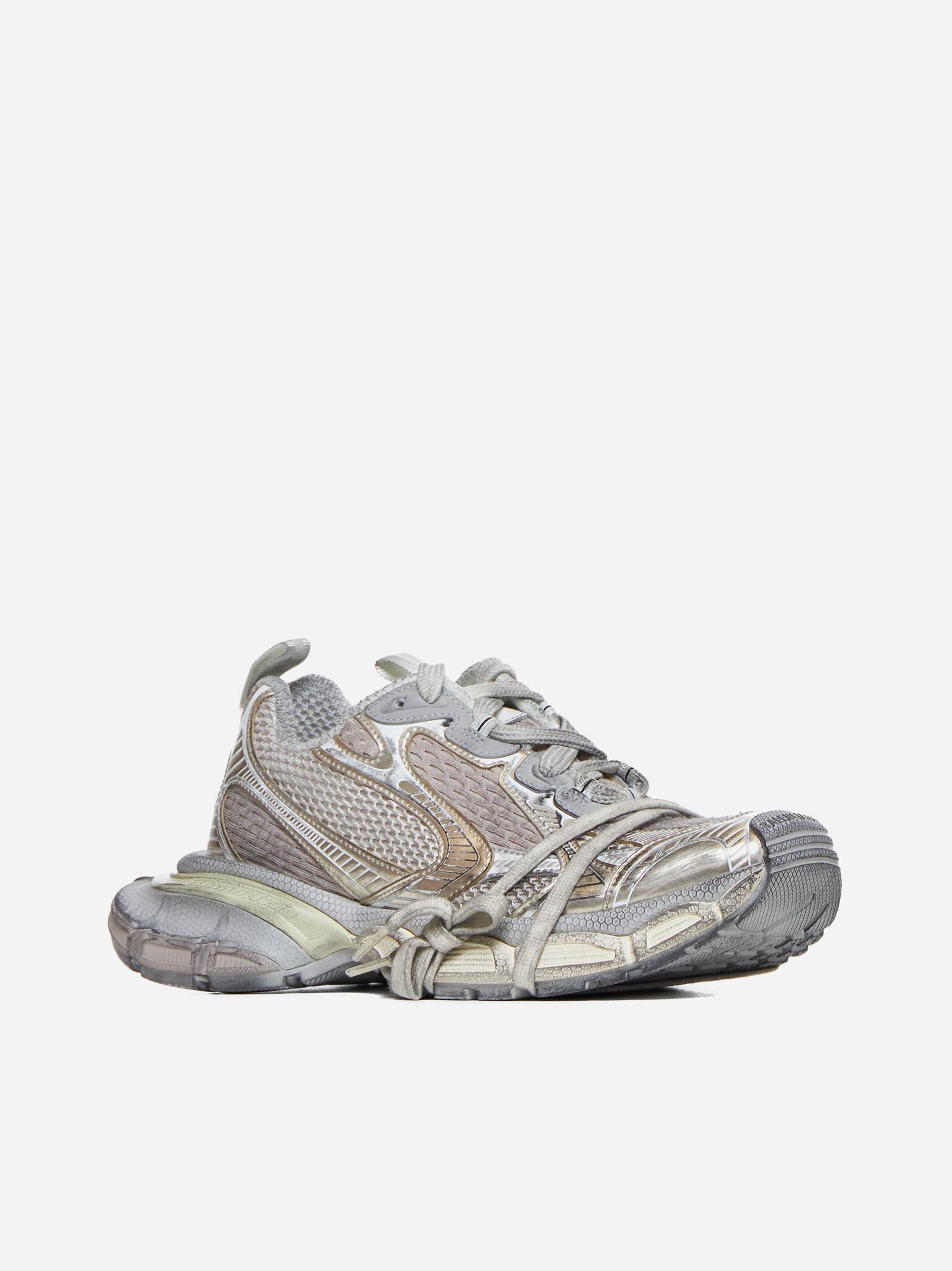 Shop Balenciaga 3xl Mesh And Faux Leather Sneakers In Silver