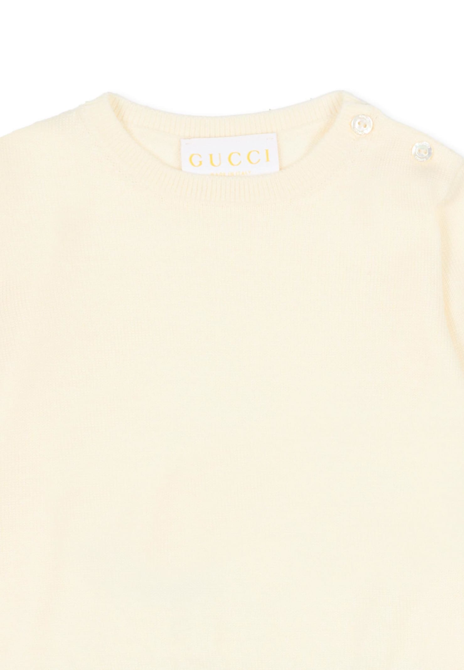 Gucci Ivory Sweater For Babykids With Web Detail In White