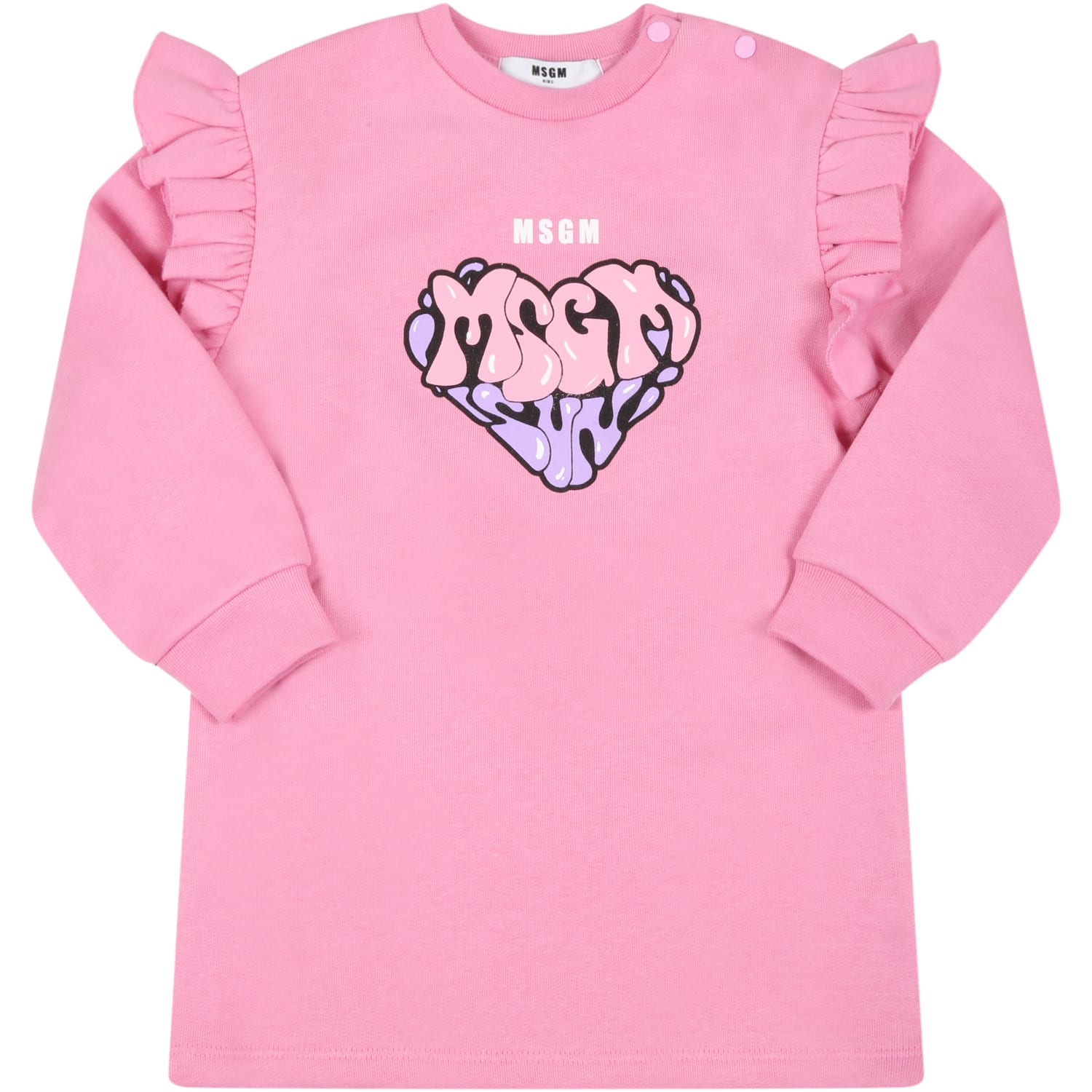 MSGM Pink Dress For Baby Girl With Logos