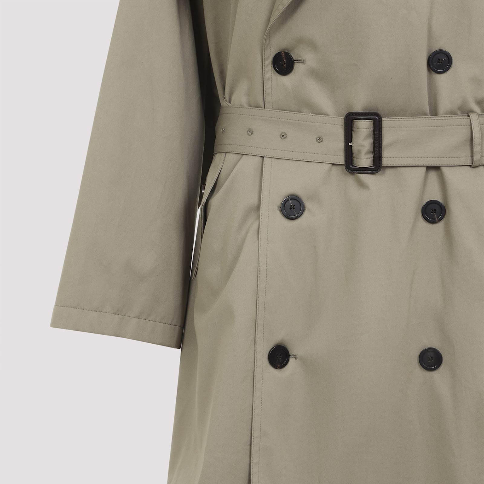 Balenciaga Beige Double-breasted Cotton Trench Coat In Gray