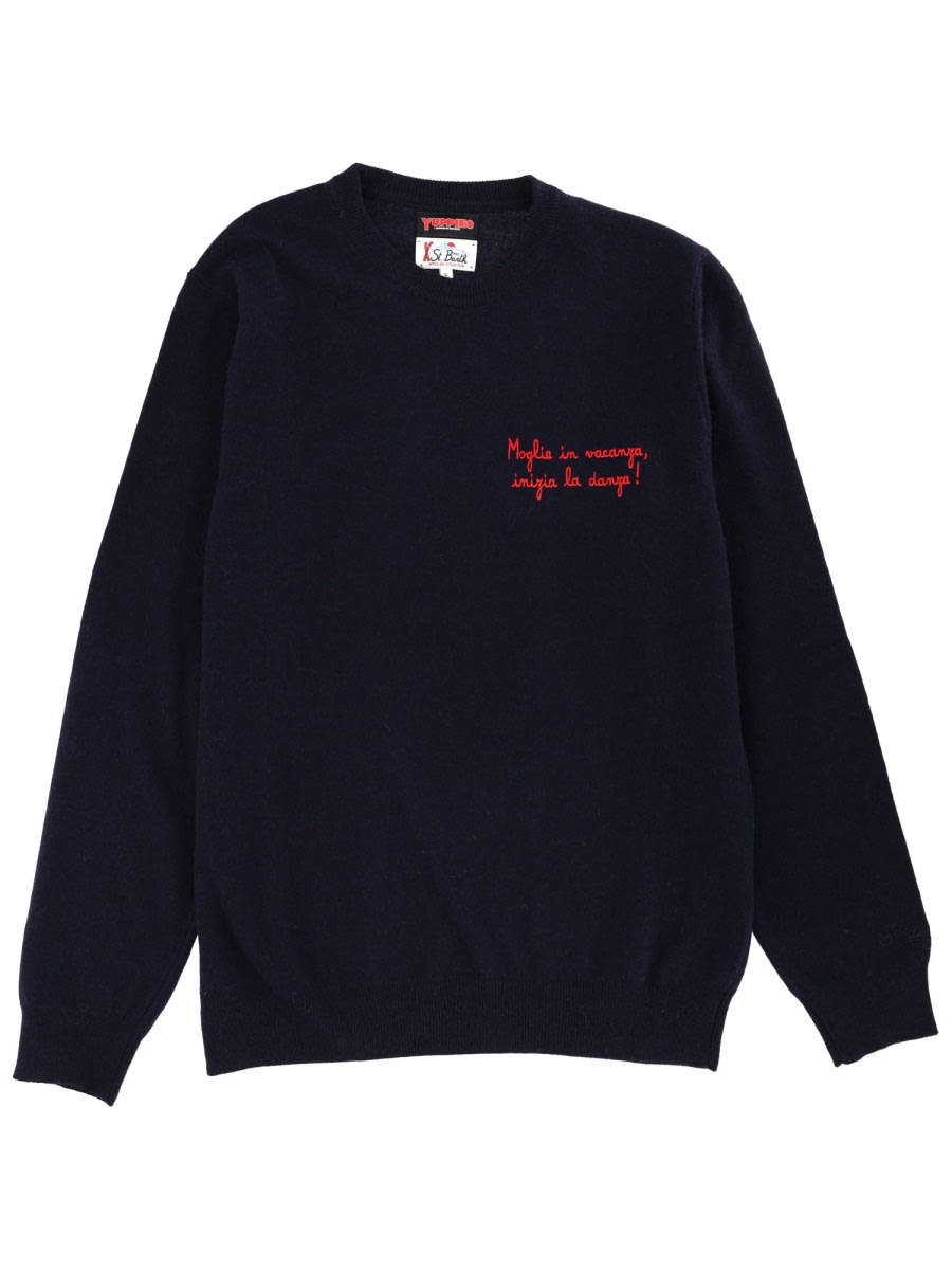 Mc2 Saint Barth Sweater With Embroidery In Blue