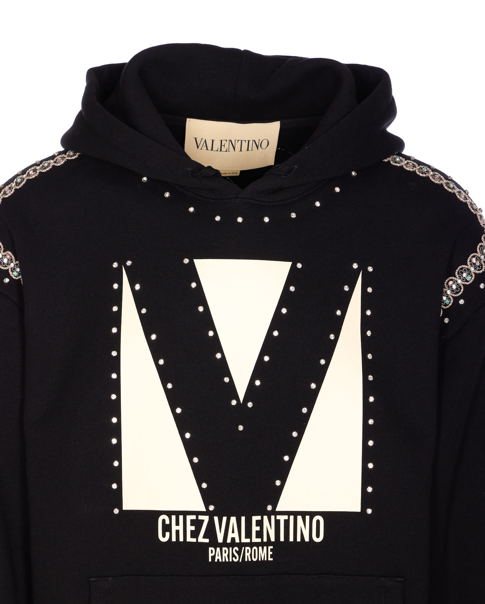 Valentino Crystal Embellished Hoodie With Embroidered Graphic In Animal Print