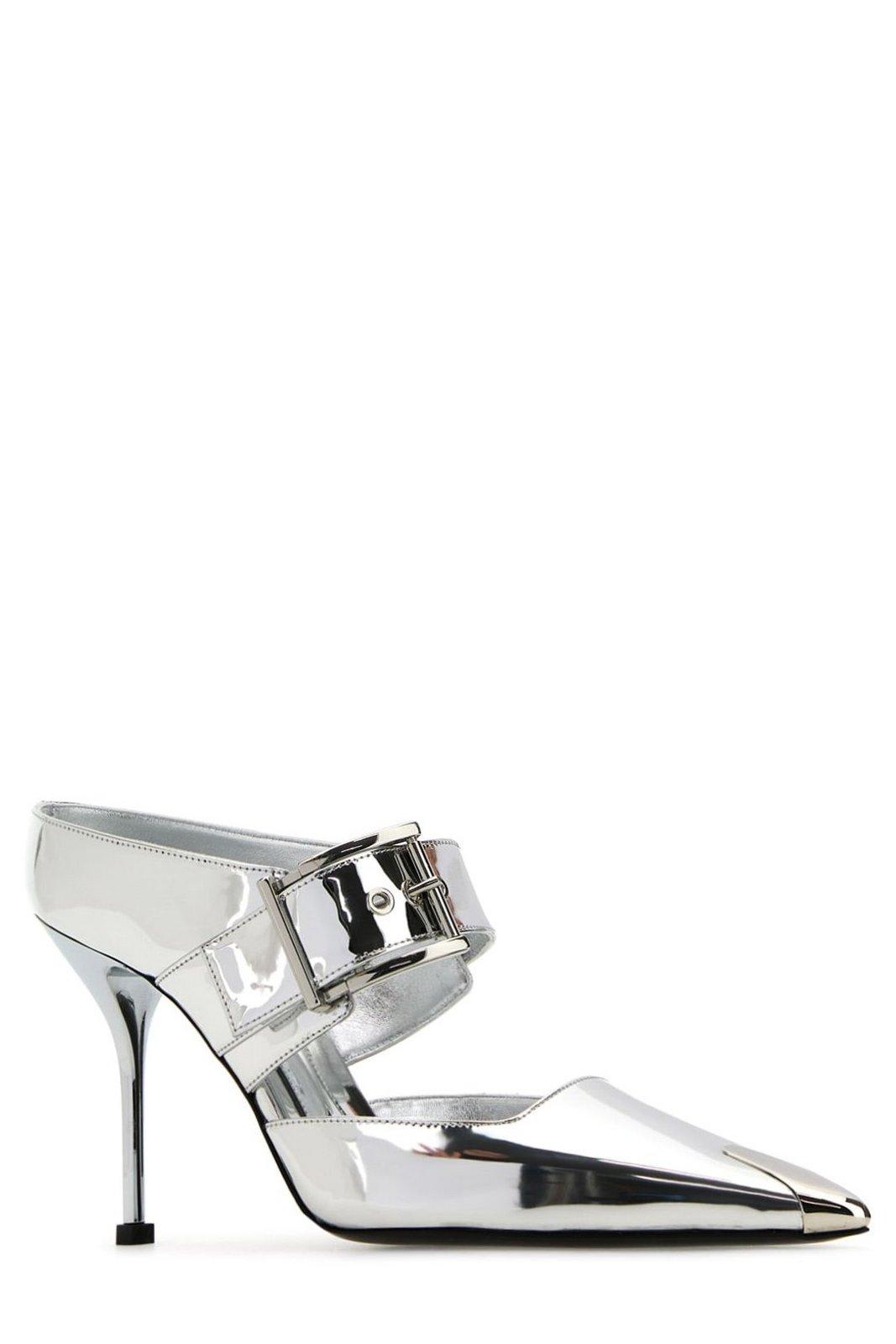 Alexander Mcqueen Women Silver Leather Punk Pumps In Silver