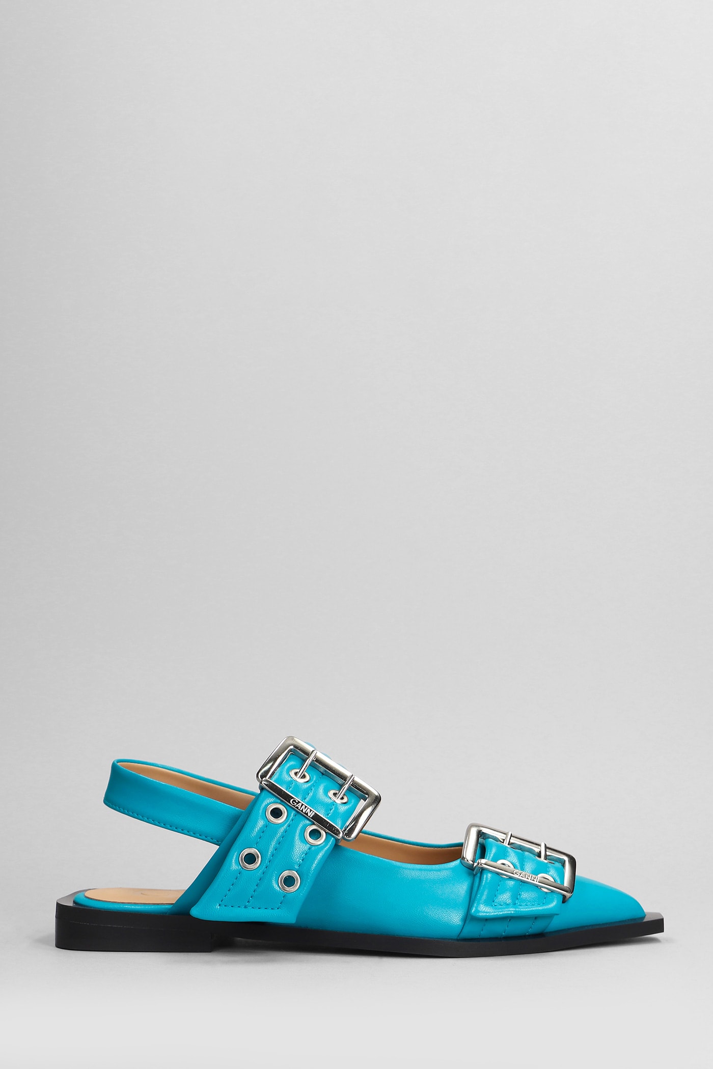 Shop Ganni Ballet Flats In Cyan Polyester