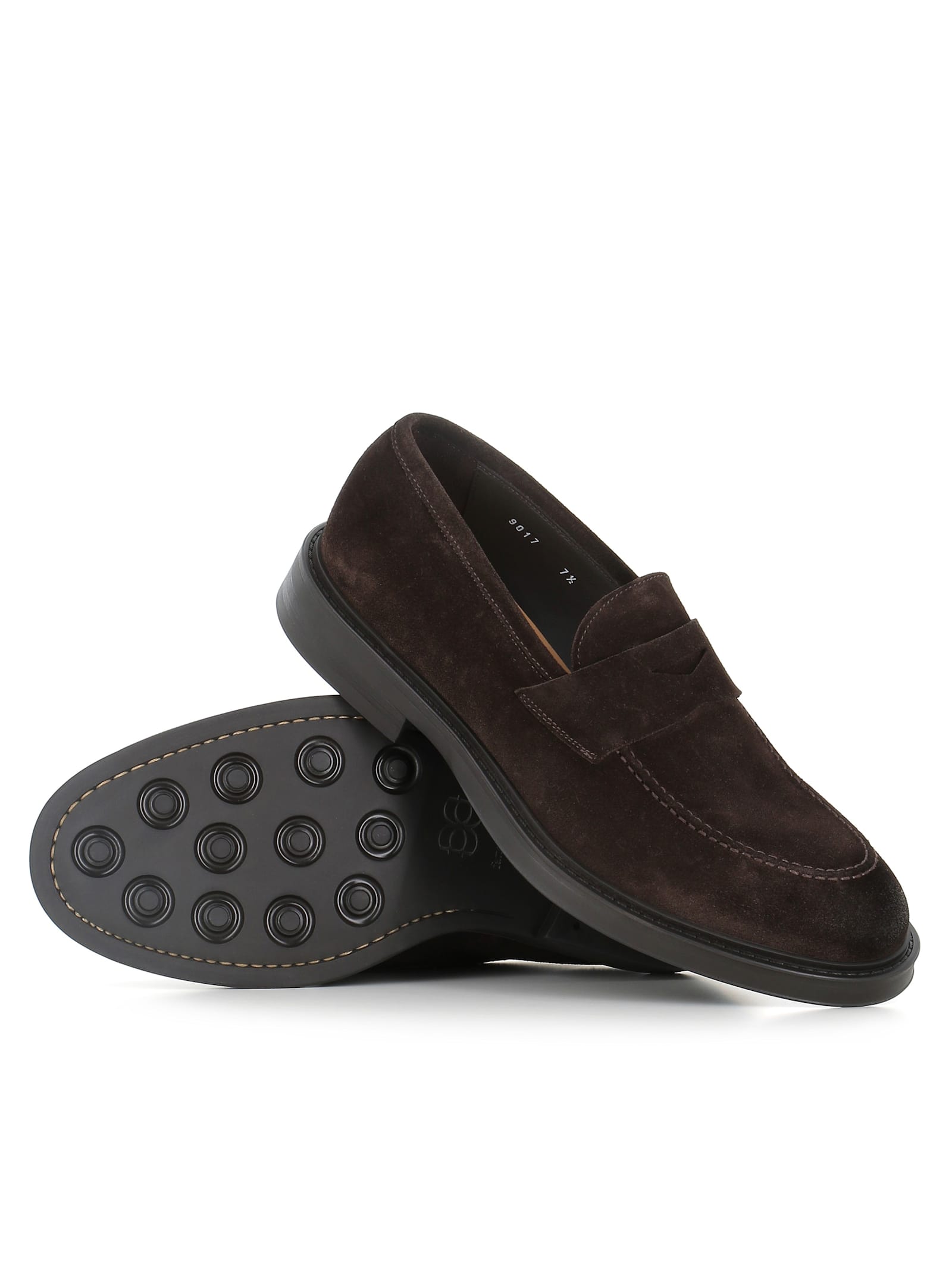 Green George Penny Suede Loafers In Brown