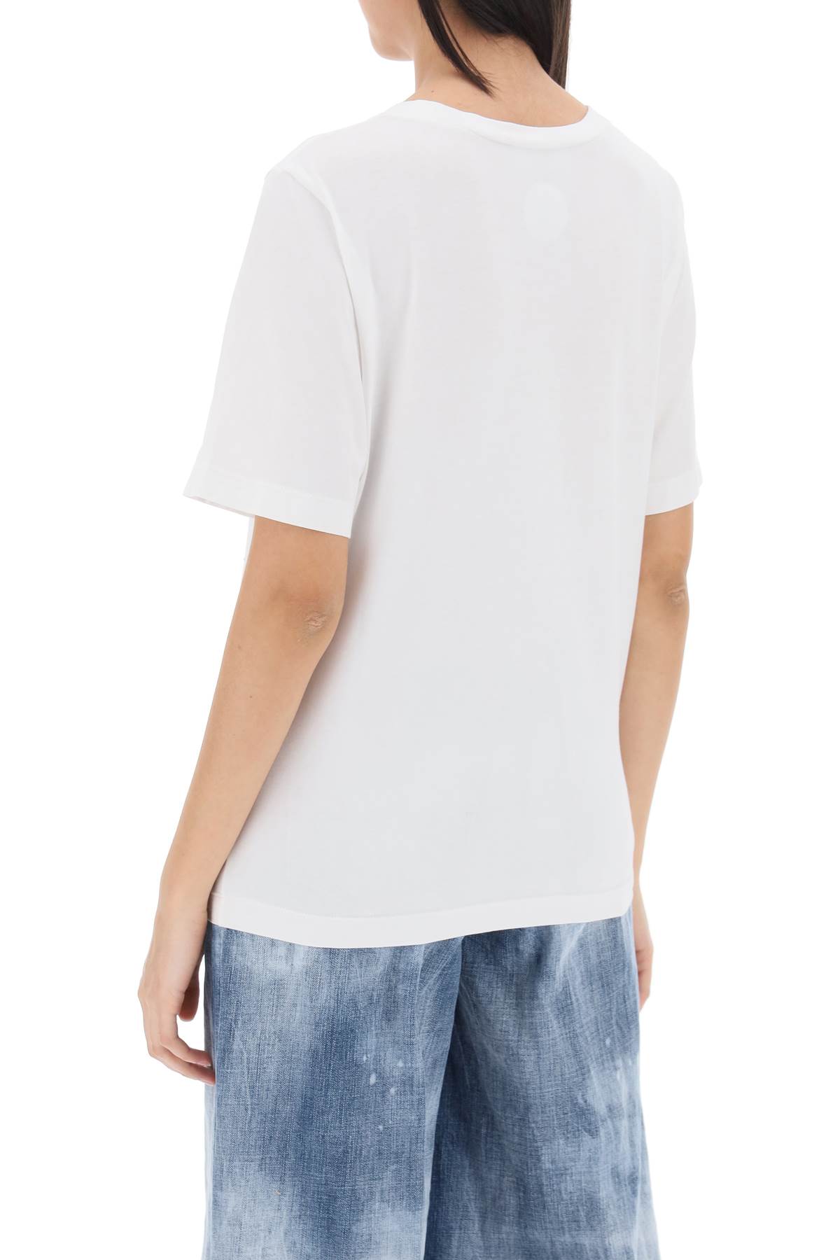 Dsquared2 T Shirt With Rhinestone Logo In White (white)