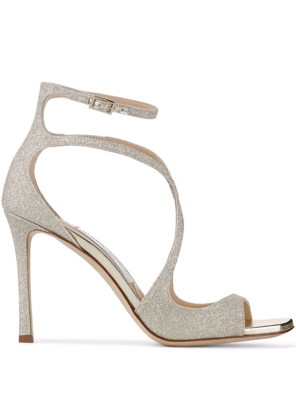 Jimmy Choo Azia 75 Metallic Leather Sandals In Bianco