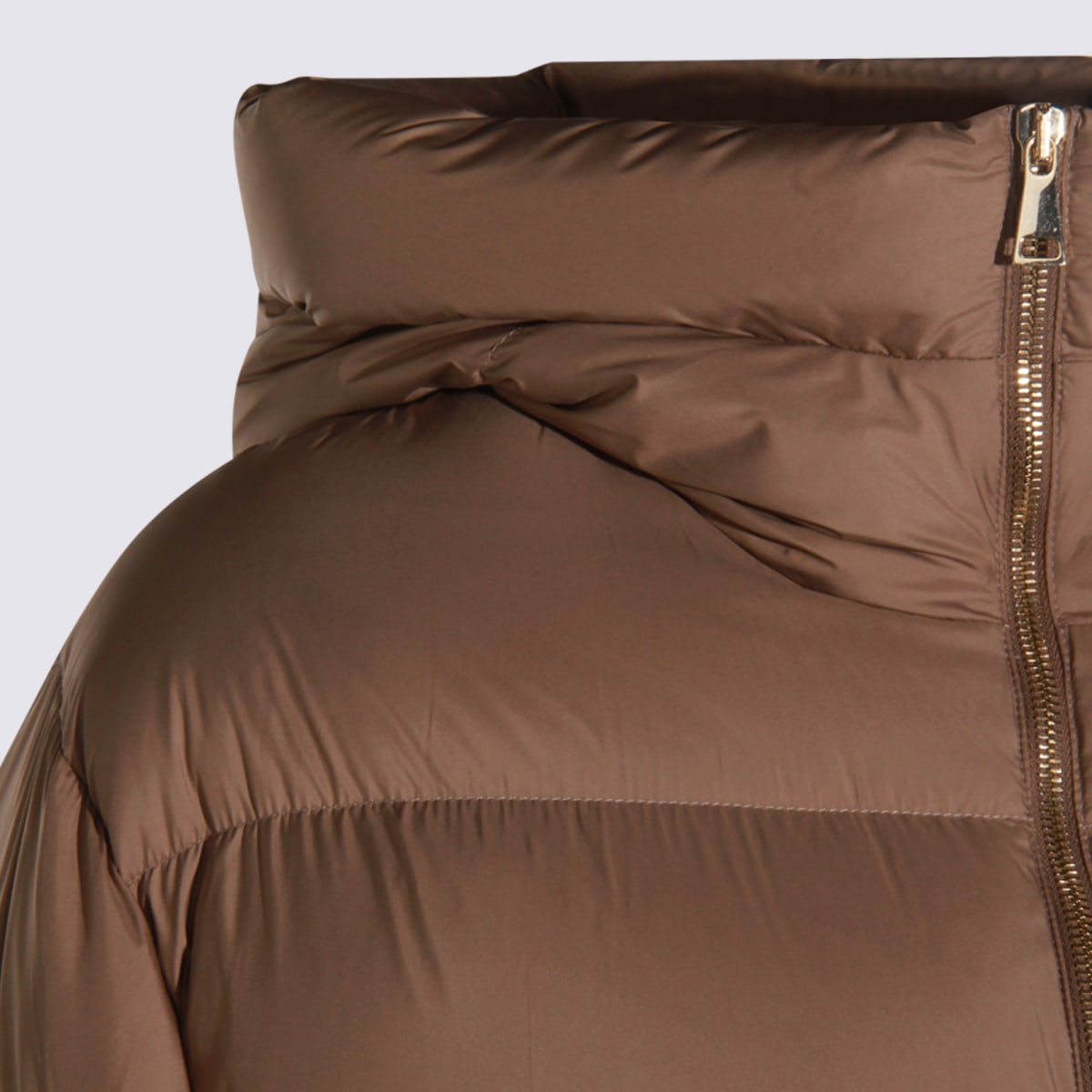 Fabiana Filippi Hooded Long Quilted Down Jacket In Brown