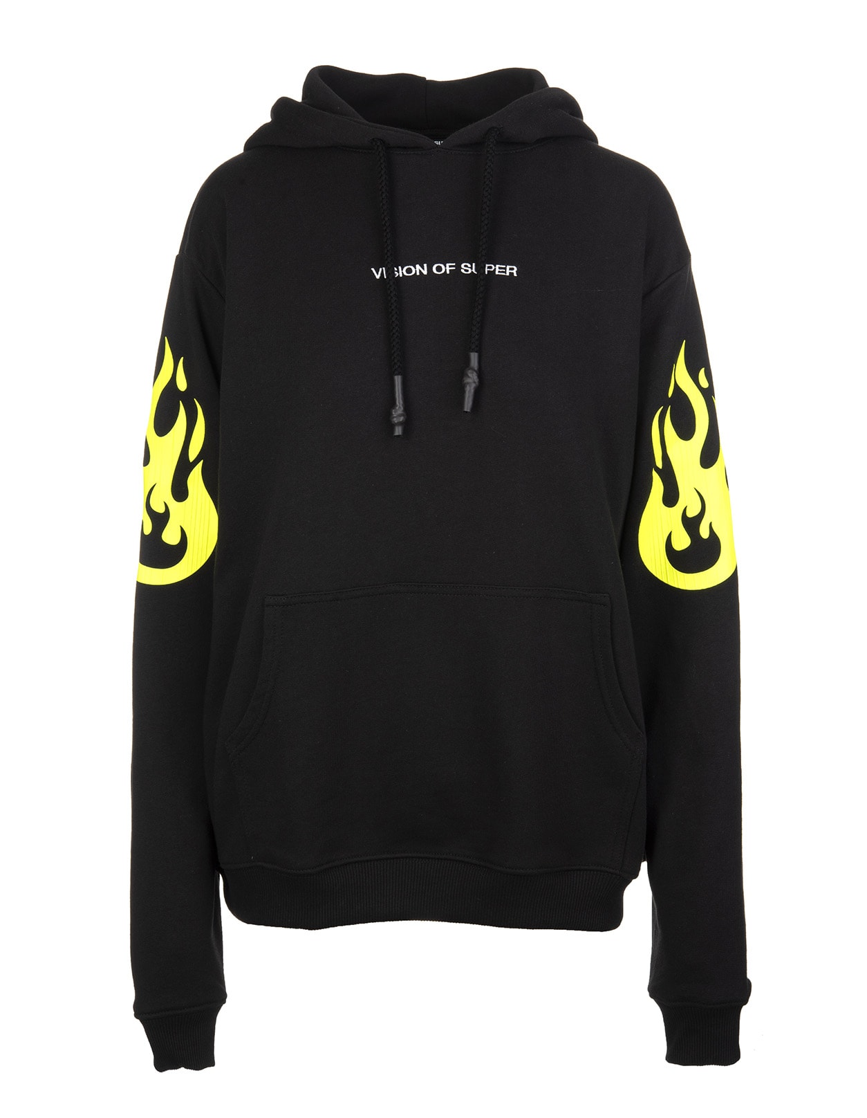 Vision of Super Man Black Hoodie With Yellow Flame