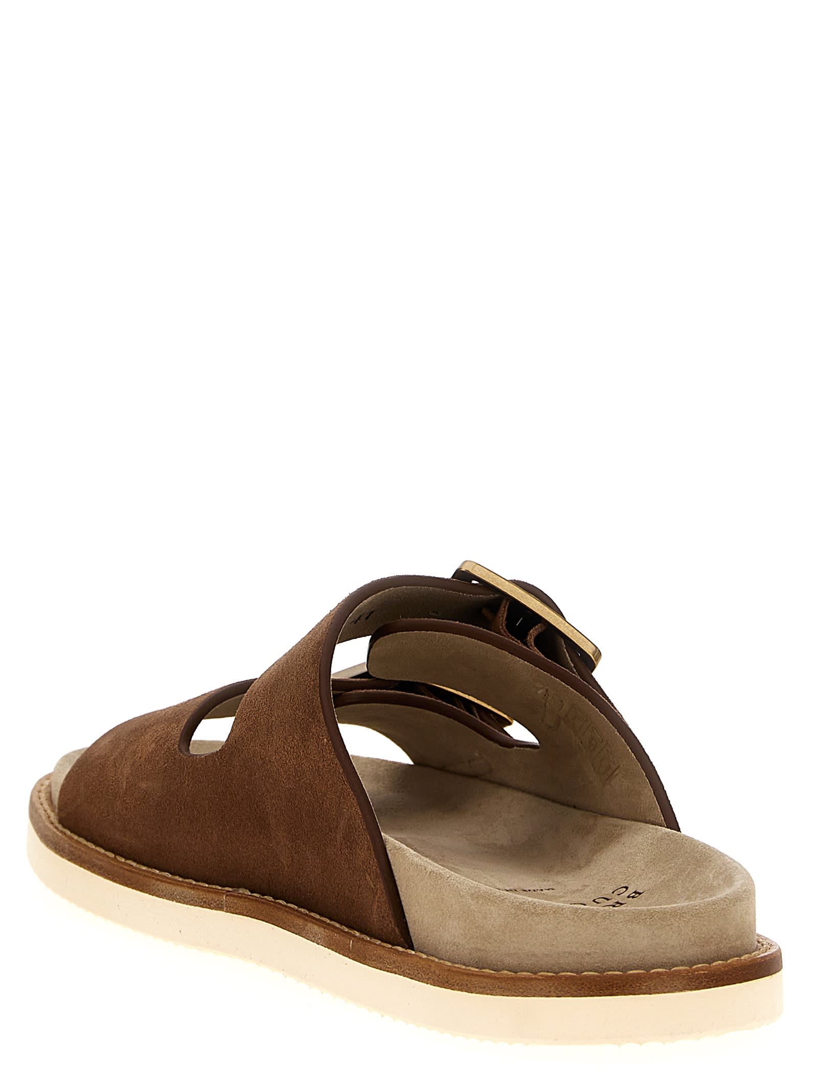 Brunello Cucinelli Adjustable Brown Suede Sandals In Brown