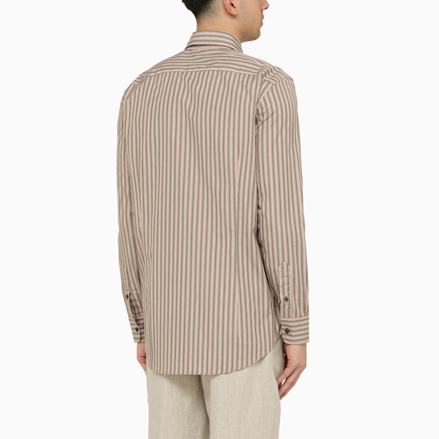 Shop Etro Pink\/green Striped Cotton Shirt