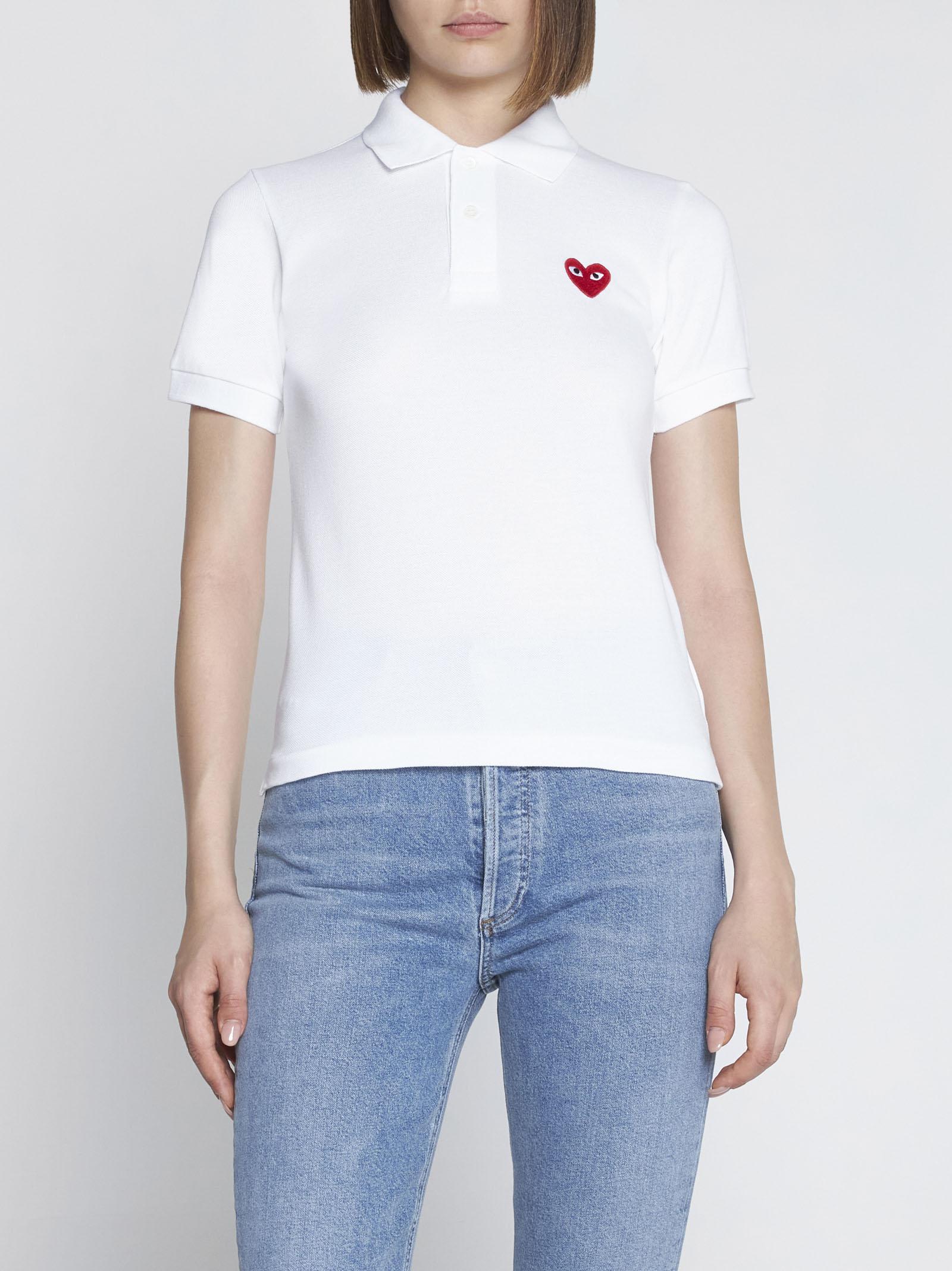 Shop Comme Des Garçons Logo-patch Cotton Polo Shirt In White