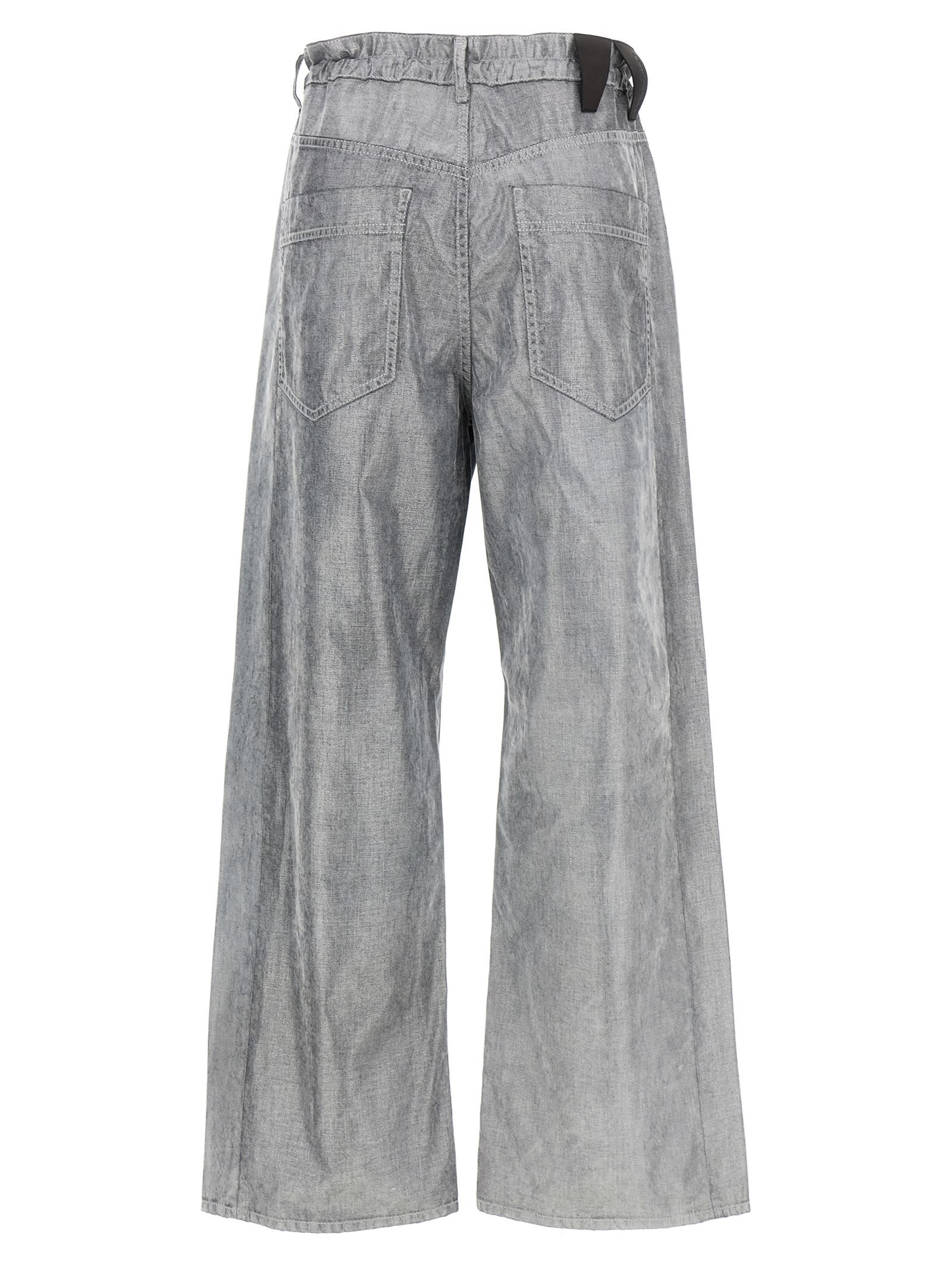 Darkpark Wide Leg Drawstring Waist Jeans With Pockets In Silver