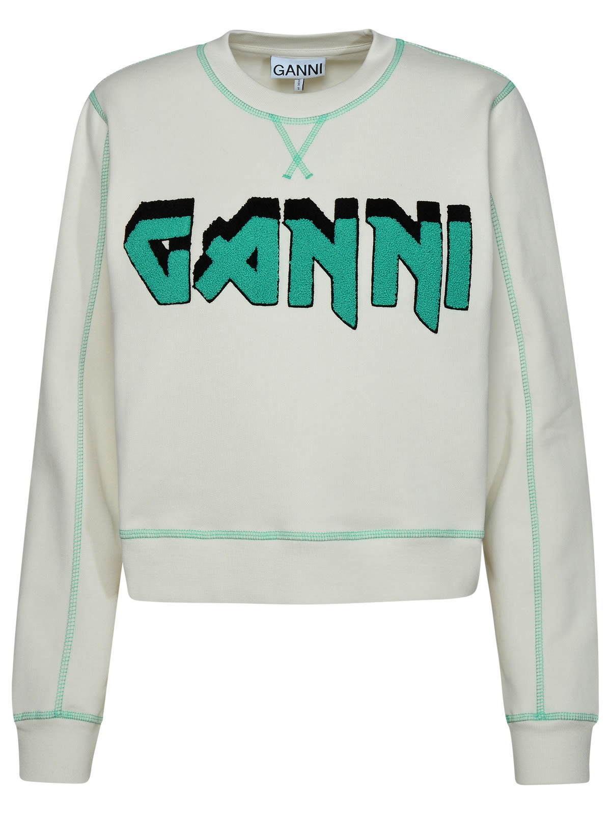 Shop Ganni Isoli Rock Bio Ivory Cotton Sweatshirt In Avorio