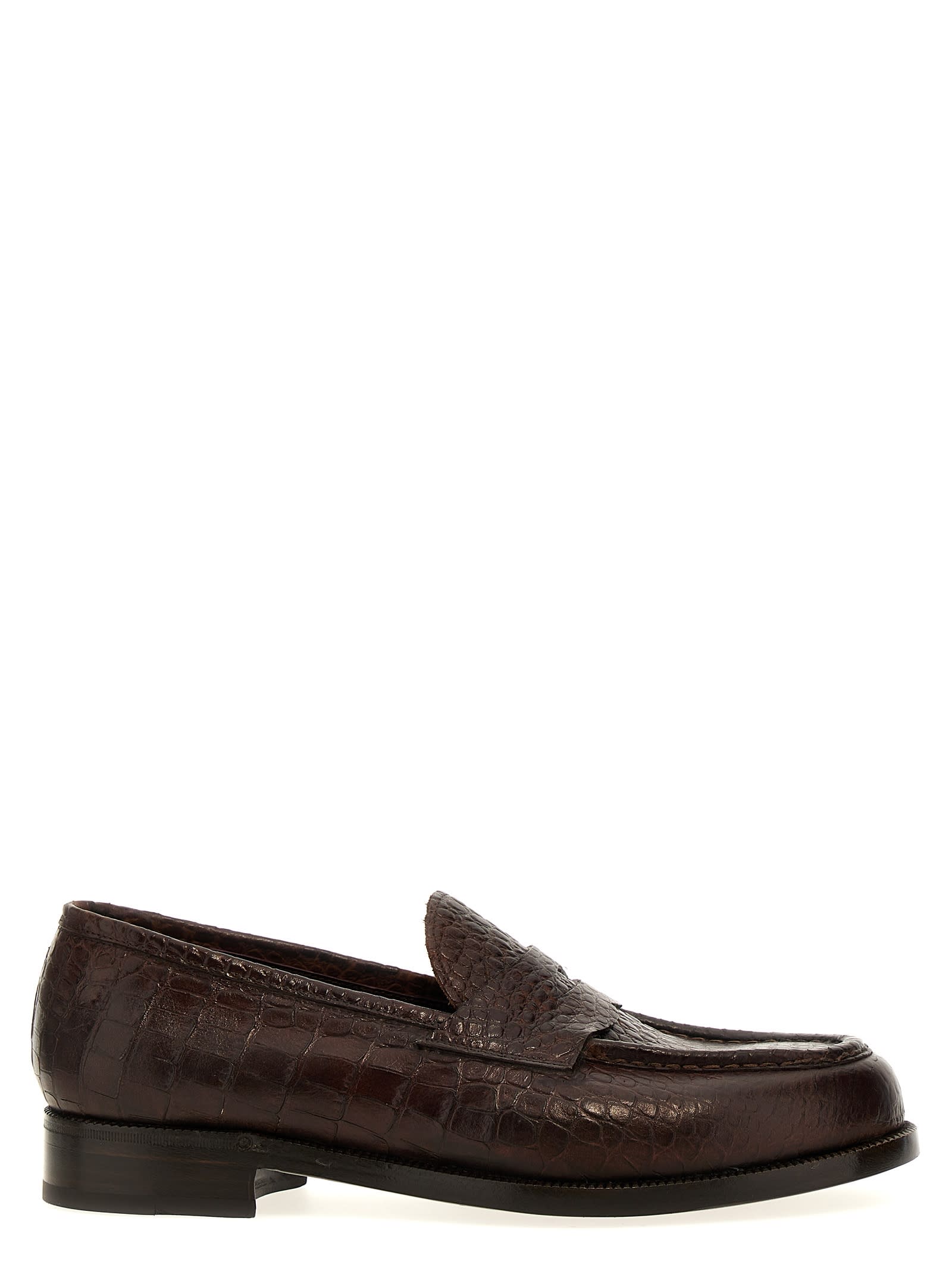 Shop Lidfort Croc Print Leather Loafers In Brown