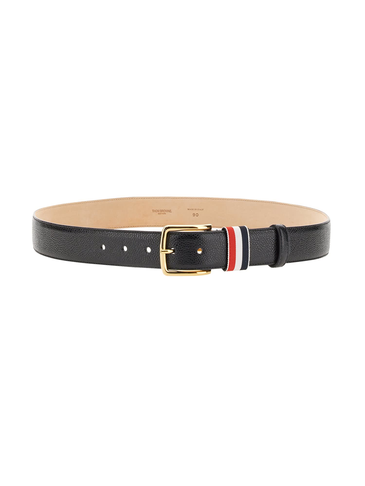 Thom Browne Striped Buckle Belt In Black