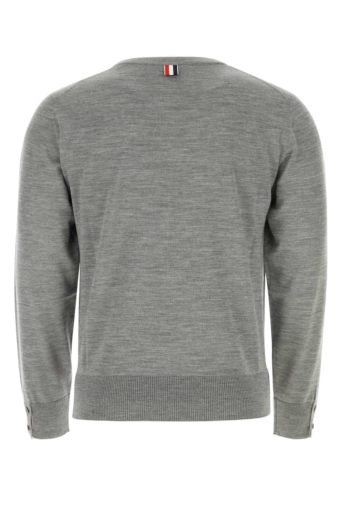 Shop Thom Browne Melange Grey Wool Sweater In Ltgrey