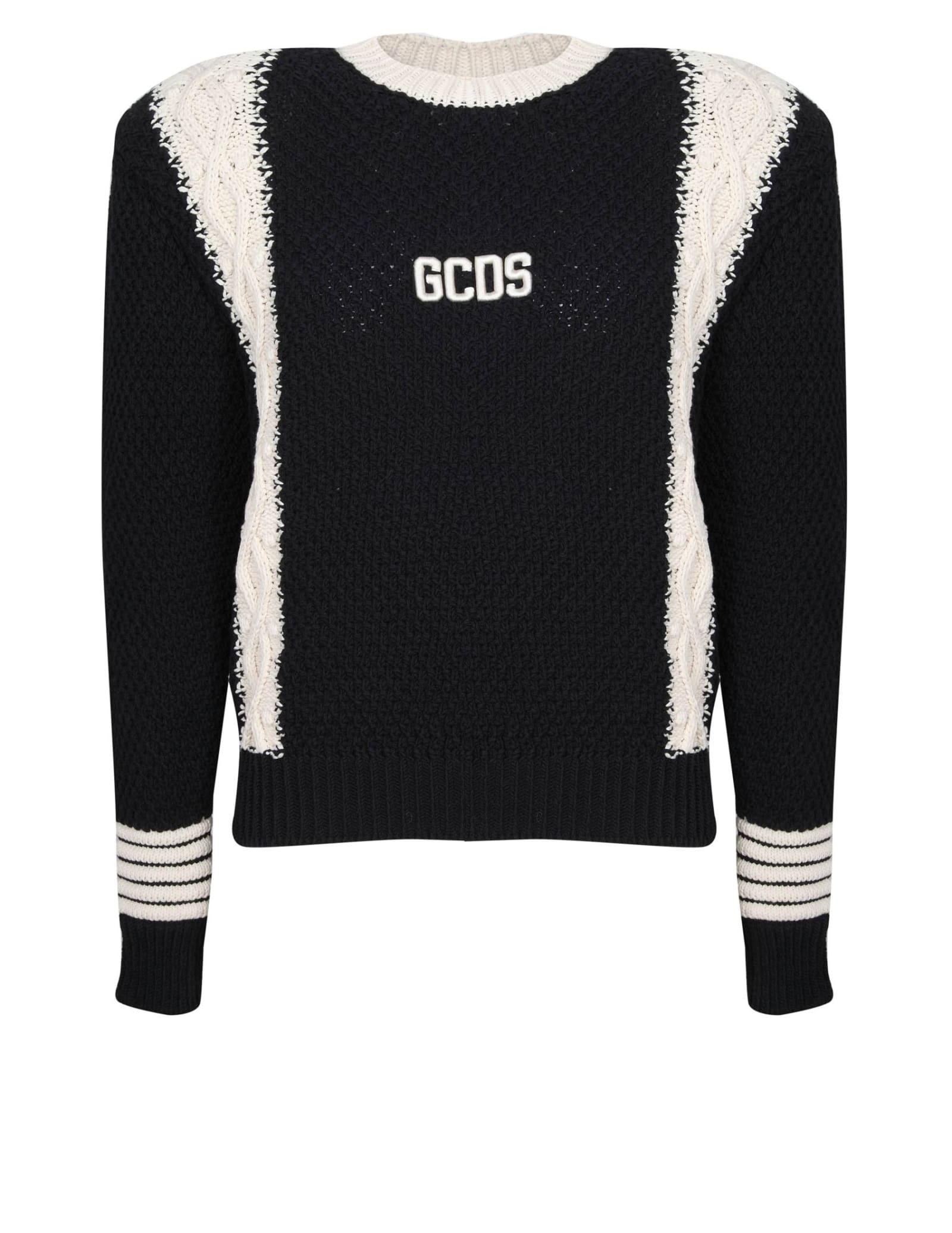 GCDS SWEATER IN BLACK COTTON WITH CROCHET EFFECT