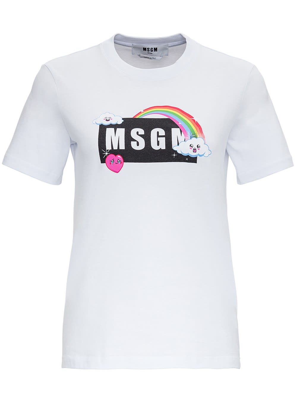 MSGM Jersey T-shirt With Raimbow Logo Print