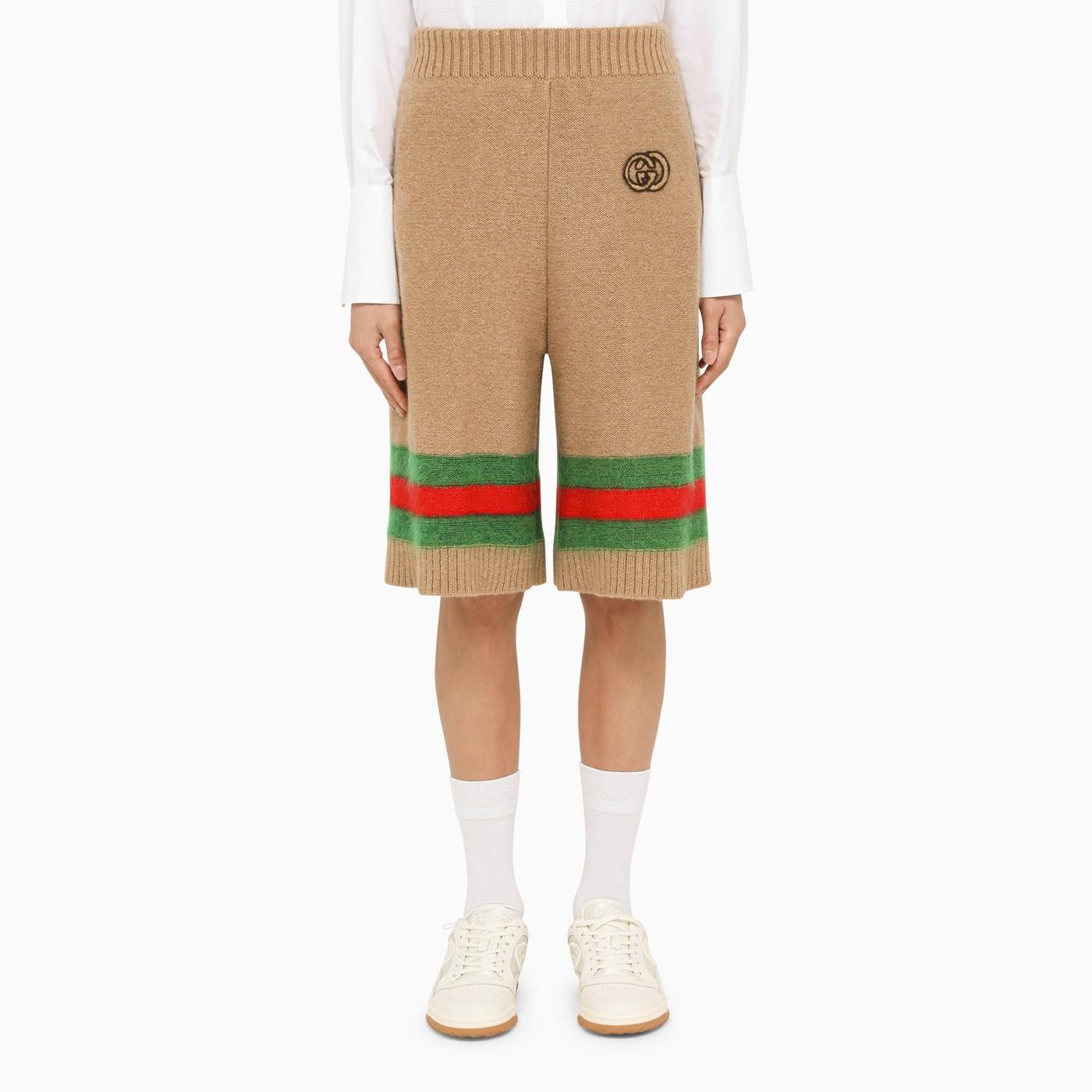 Shop Gucci Camel Wool Bermuda Trousers