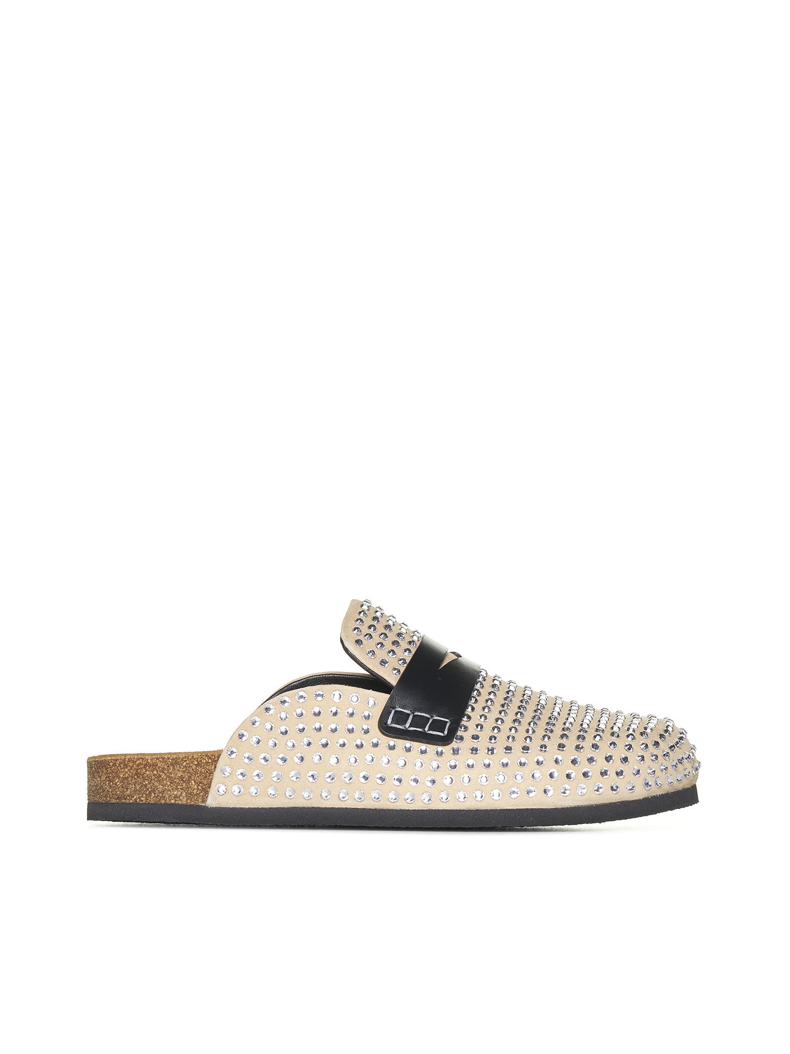 Jw Anderson Leather-trimmed Crystal-embellished Suede Slippers In Beige