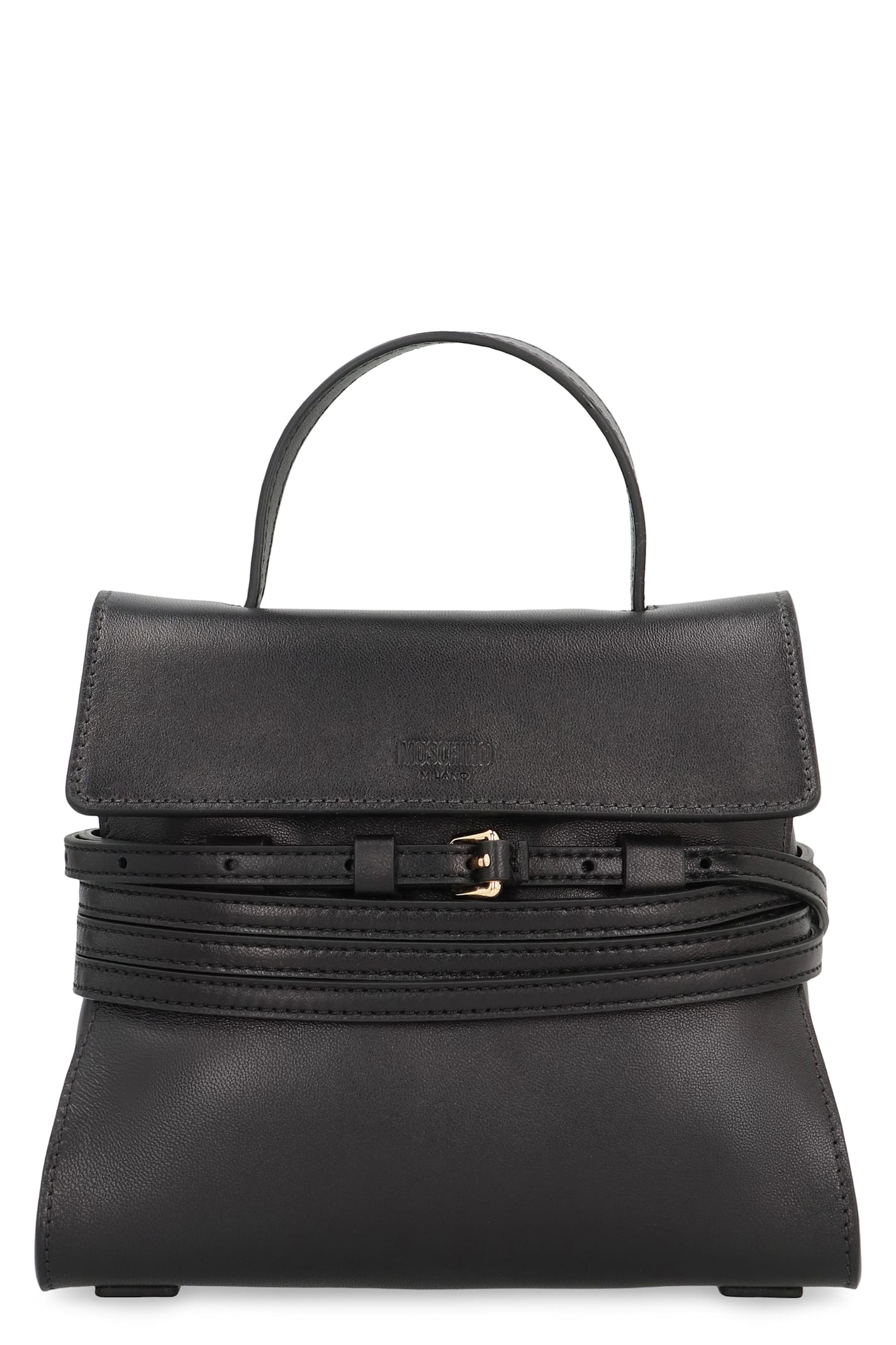 Moschino Tie Me Small Leather Handbag In Black
