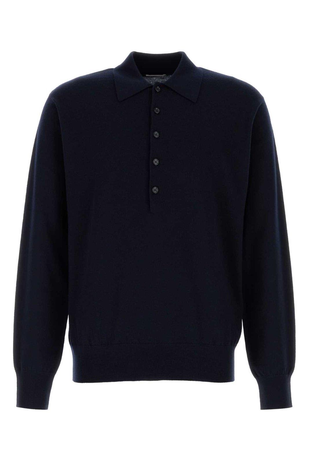 Shop Dries Van Noten Long-sleeved Knitted Polo Shirt In Blue