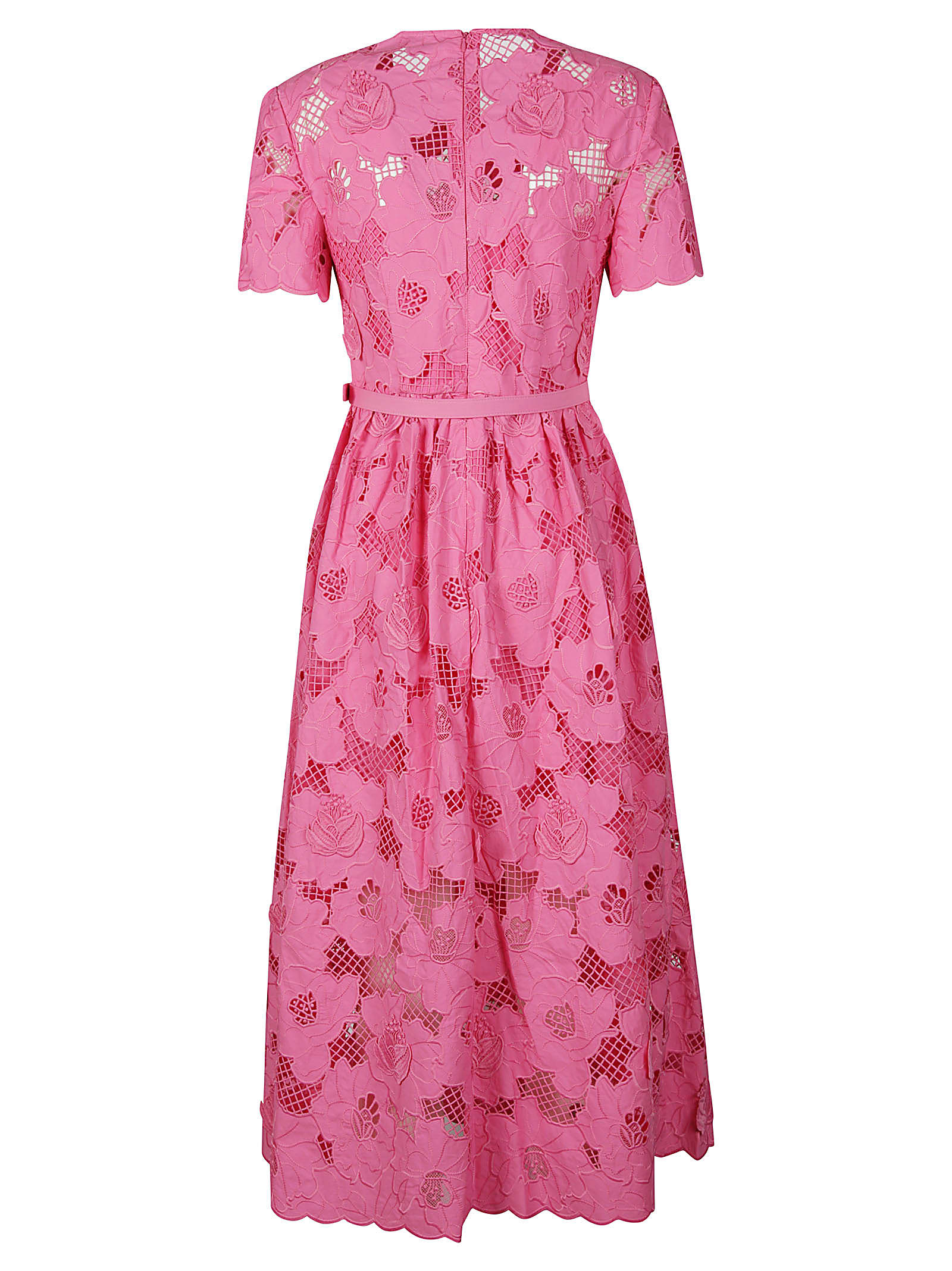 Shop Self-portrait Cotton Lace Midi Dress In Pink