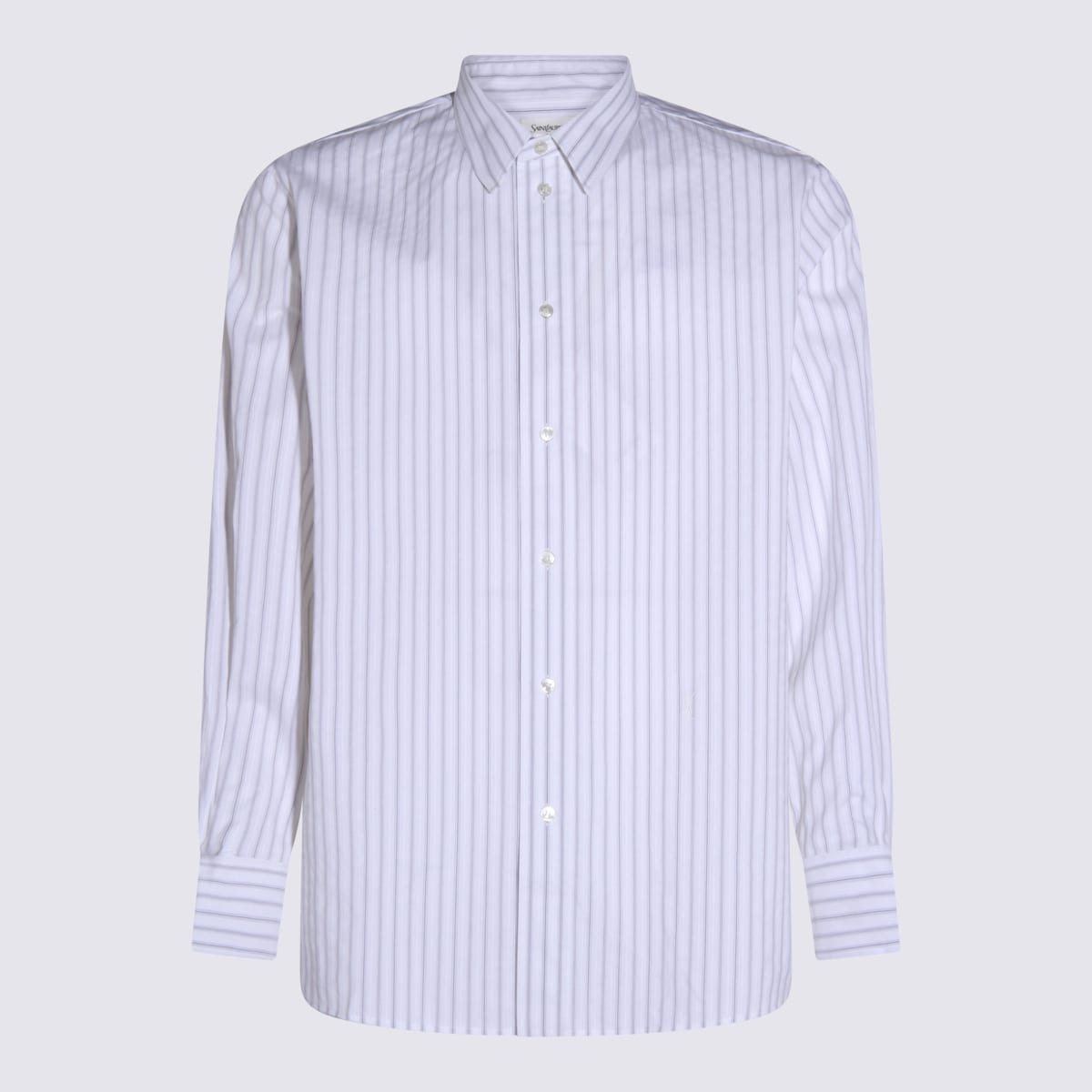 Saint Laurent Striped Long Sleeve Button-down Shirt In White