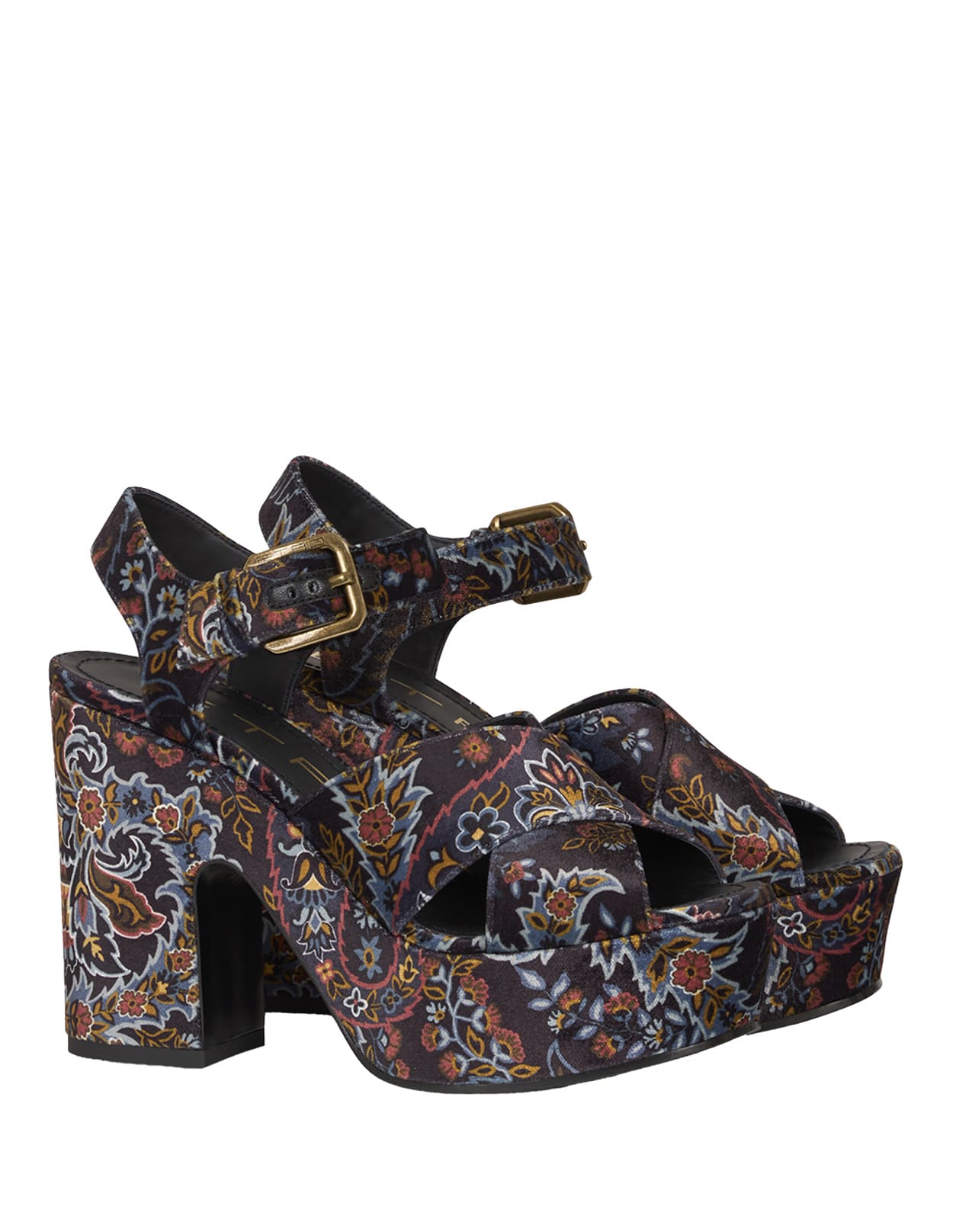 Shop Etro Printed Black Velvet Platform Sandals