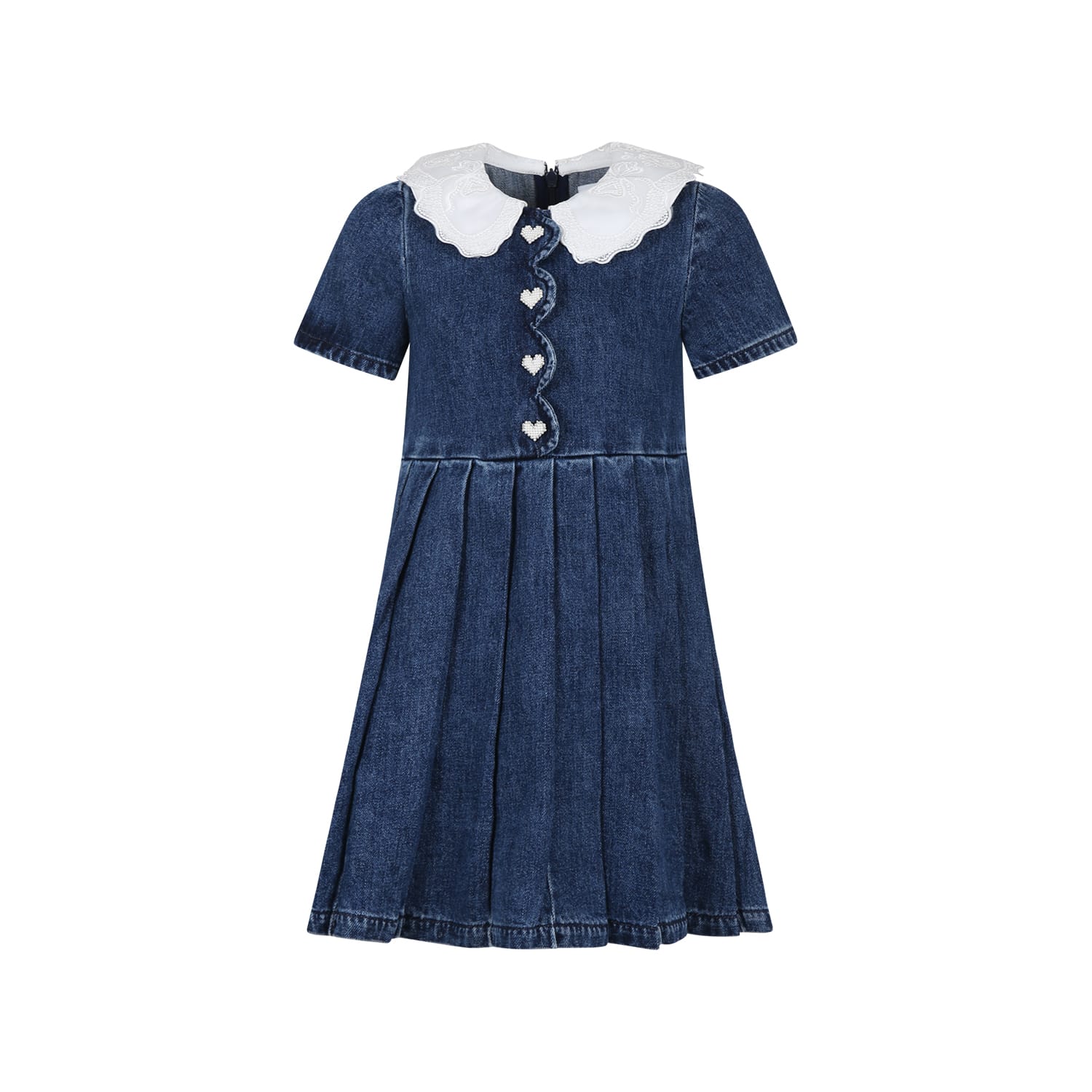 Self-portrait Kids' Blue Dress Forg Irl With Embroidered Lace