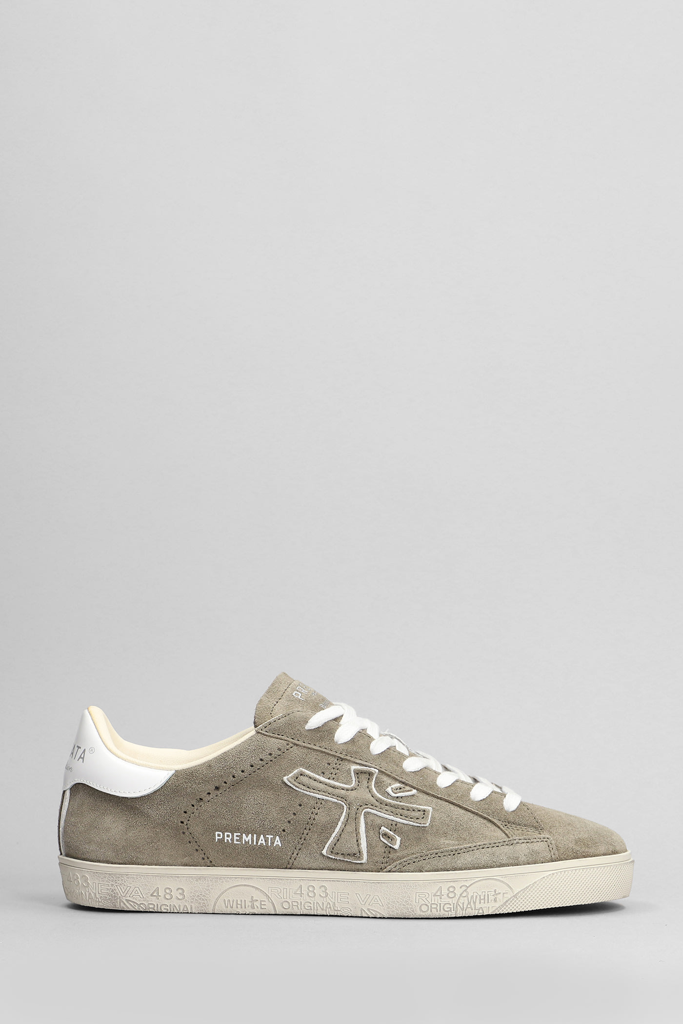 Premiata Steven Sneakers In Taupe Suede And Fabric
