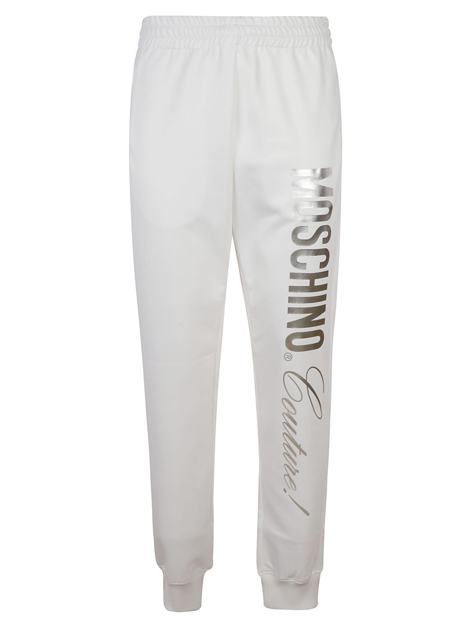 MOSCHINO METALLIC LOGO PRINT TRACK PANTS,11214962